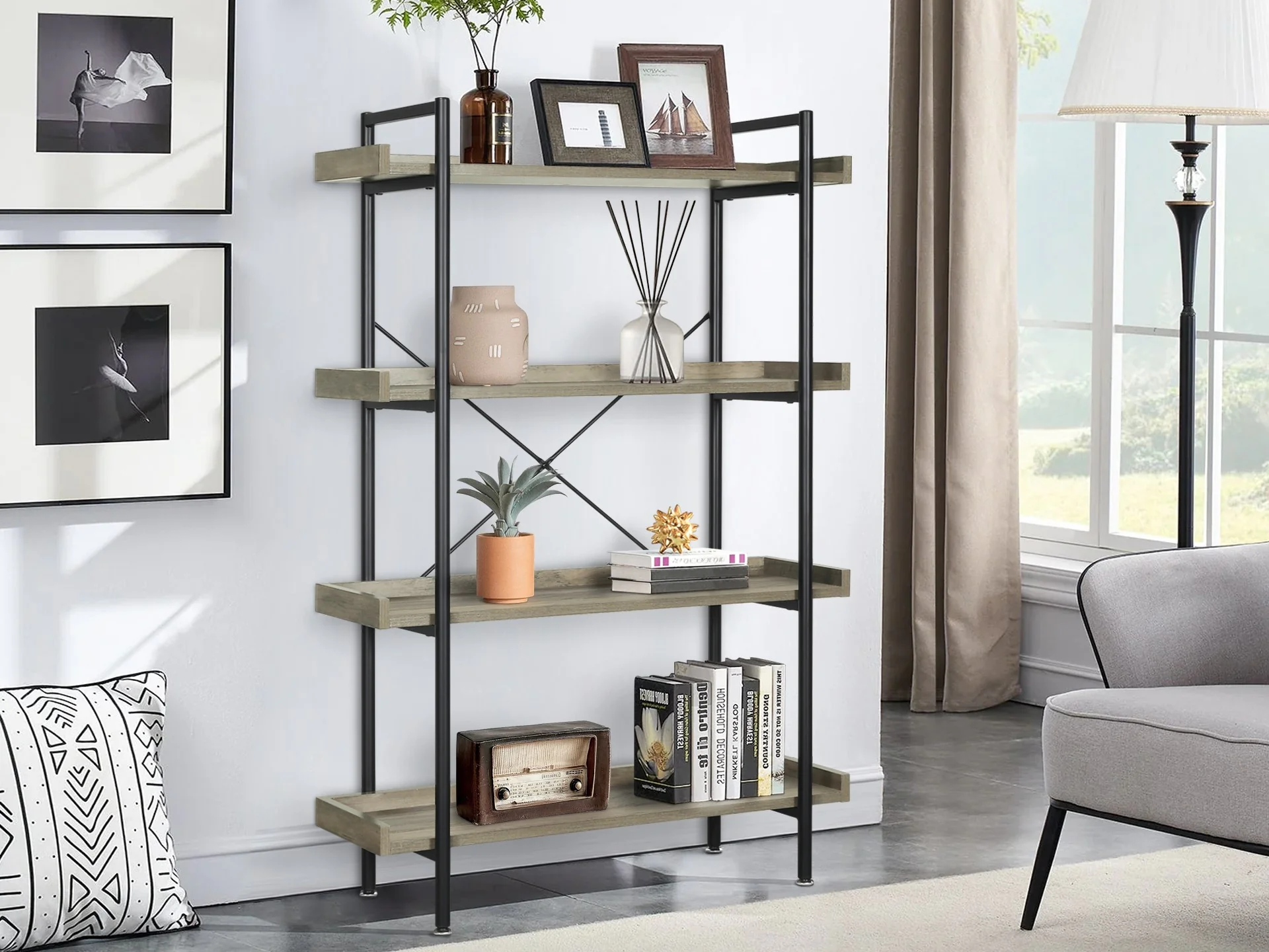 Rudolf 4 Tier Bookshelf - Oak - Image 2
