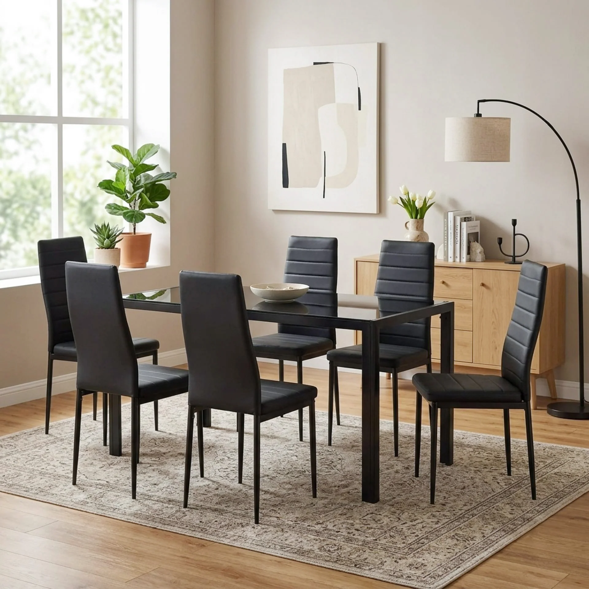 Samuel 7 Piece 1.6m Dining Set - Black - Image 3