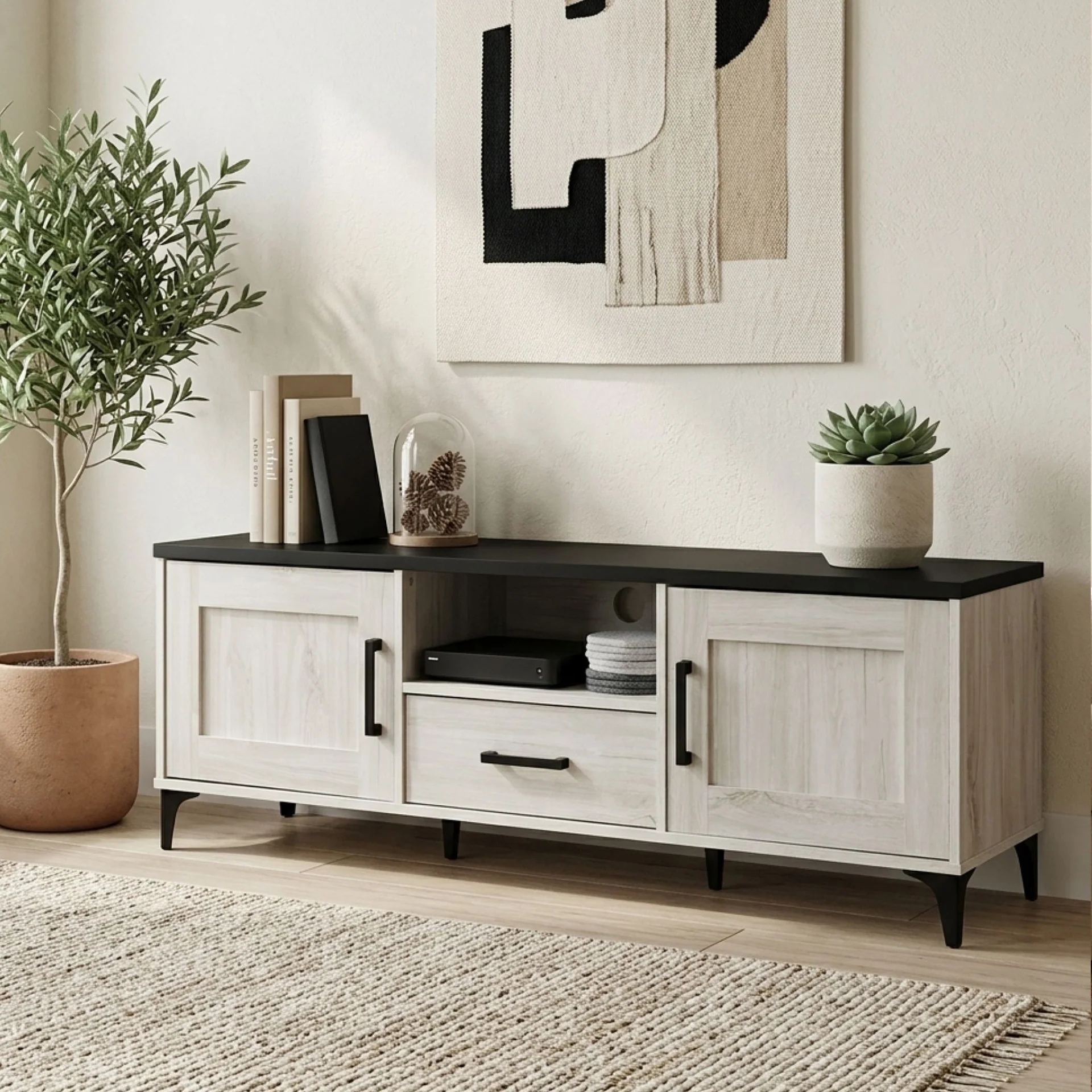 Scottie 1.5m Entertainment Unit - White Oak + Black