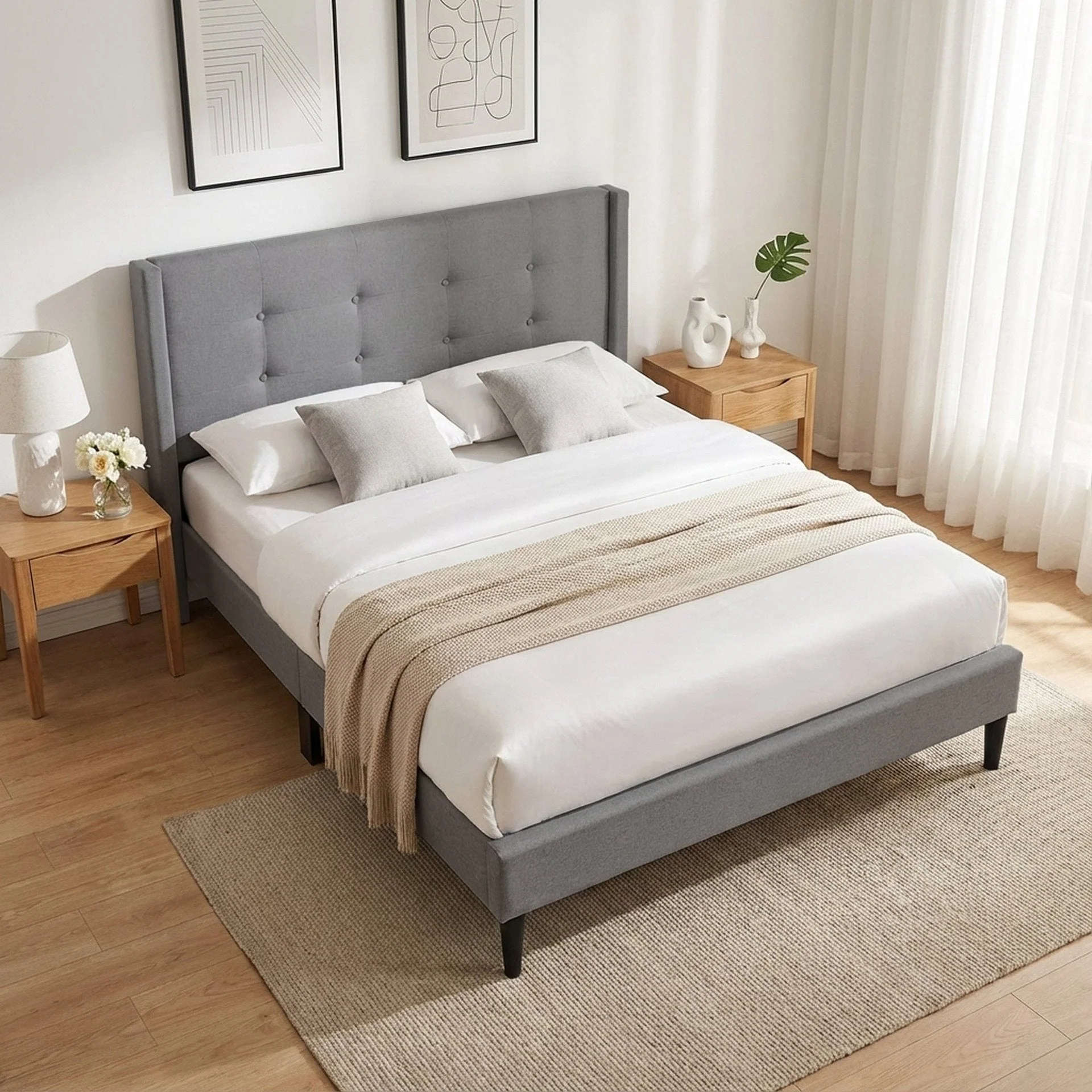 Sealy Double Bed Frame - Light Grey - Image 3