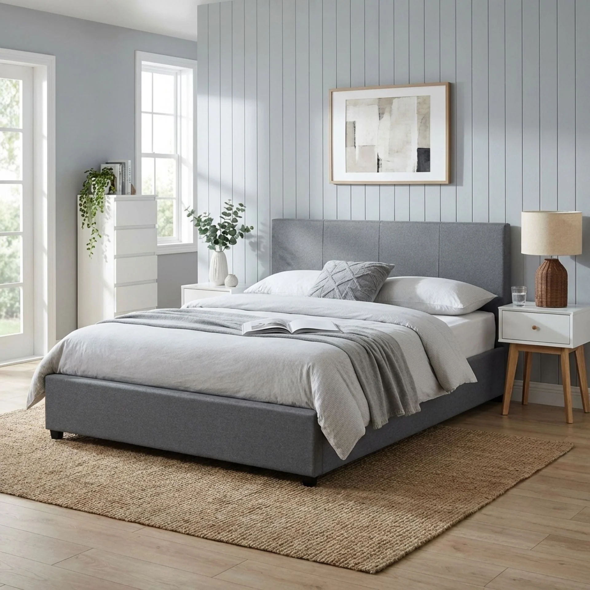 Shasta Fabric Slat Bed Frame with Headboard - Queen