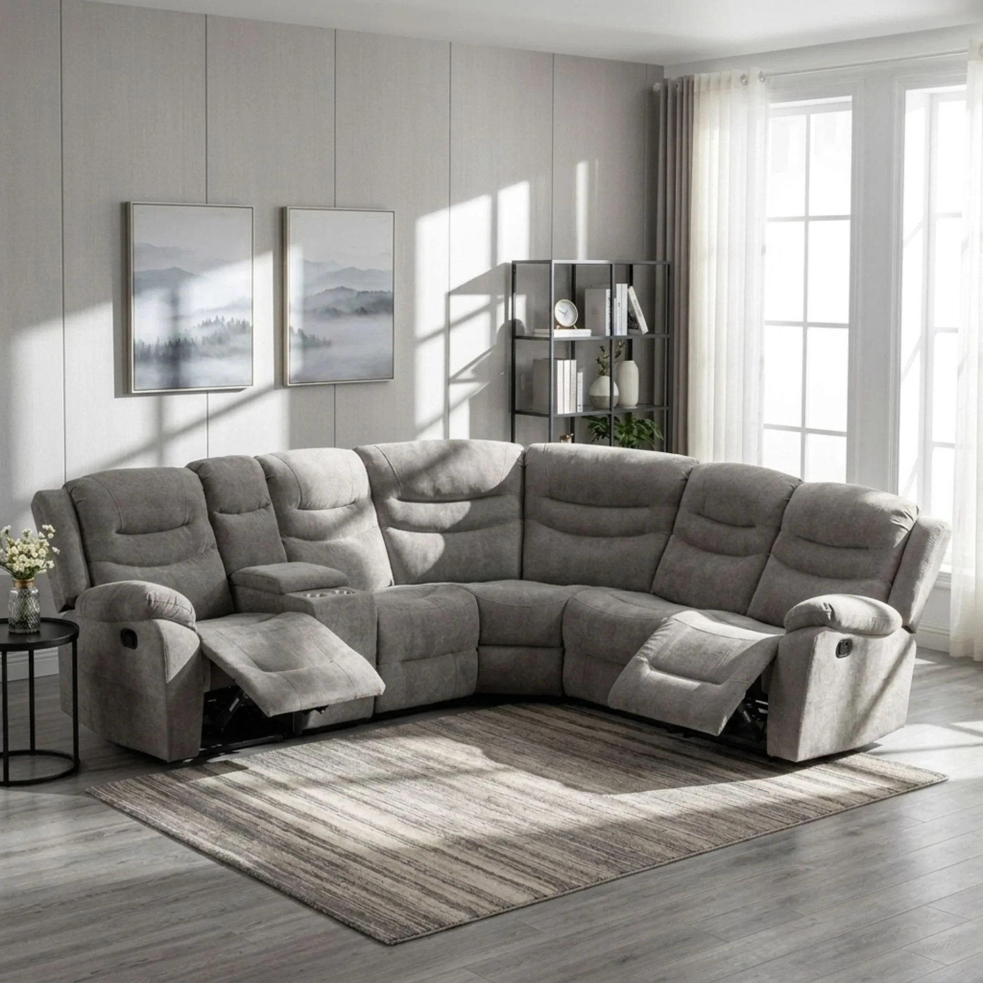 Silverdale Fabric Manual Recliner Corner Sofa - Grey