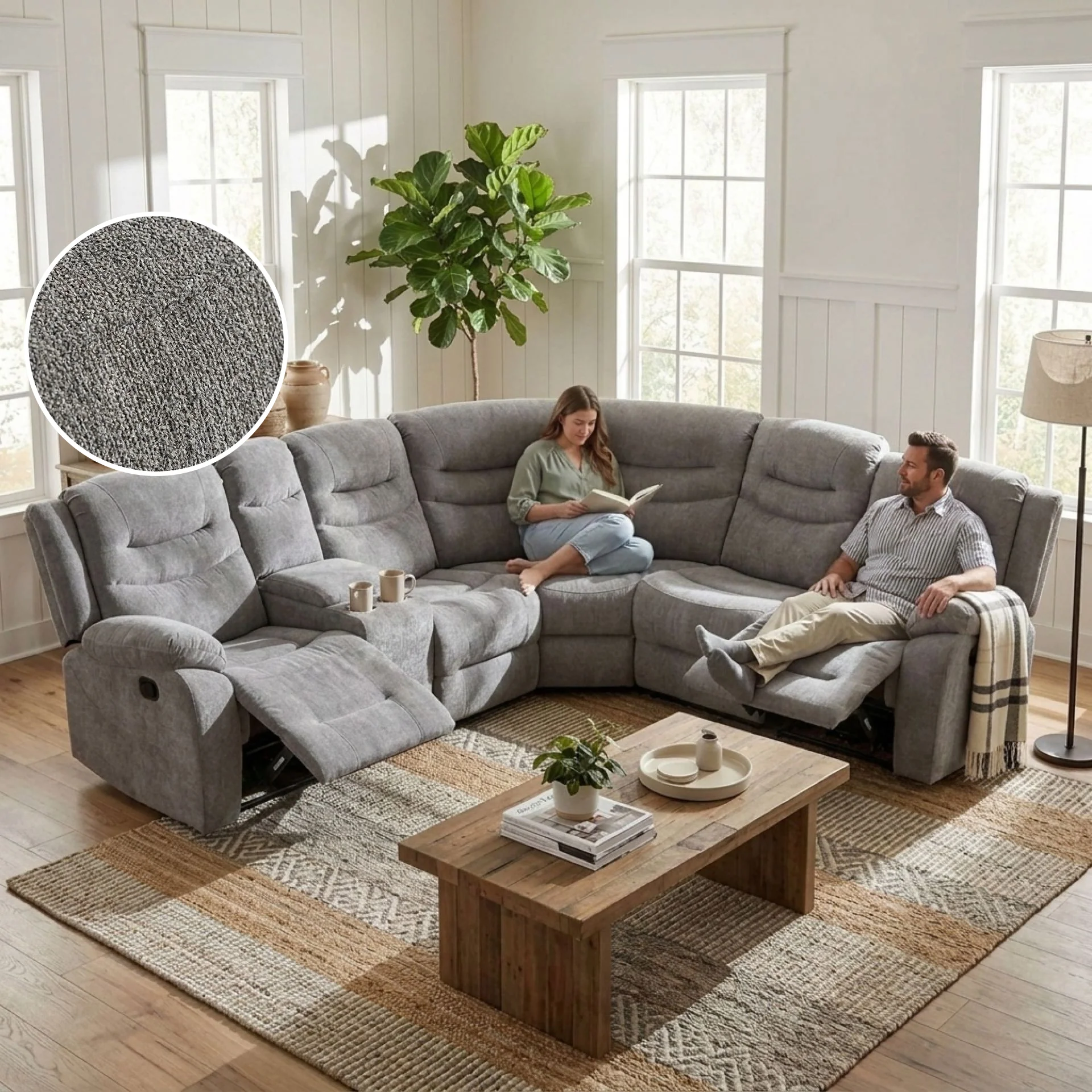 Silverdale Fabric Manual Recliner Corner Sofa - Grey - Image 2