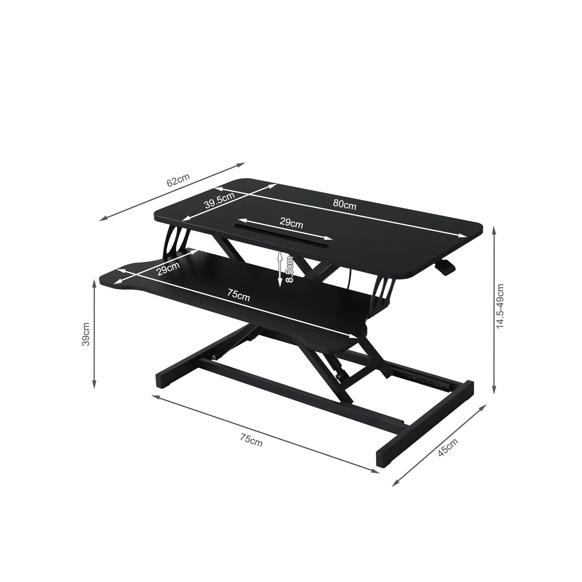 Sit-Stand Desk Converter with Keyboard Tray - Black - Image 12