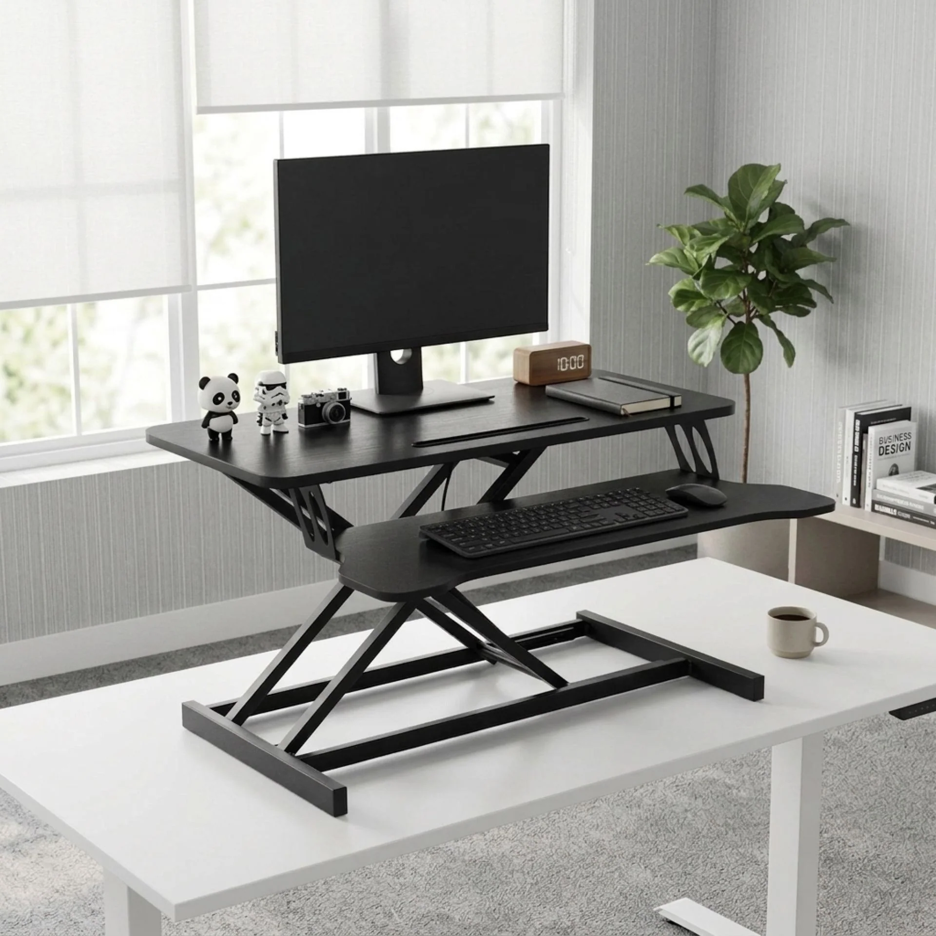 Sit-Stand Desk Converter with Keyboard Tray - Black - Image 3