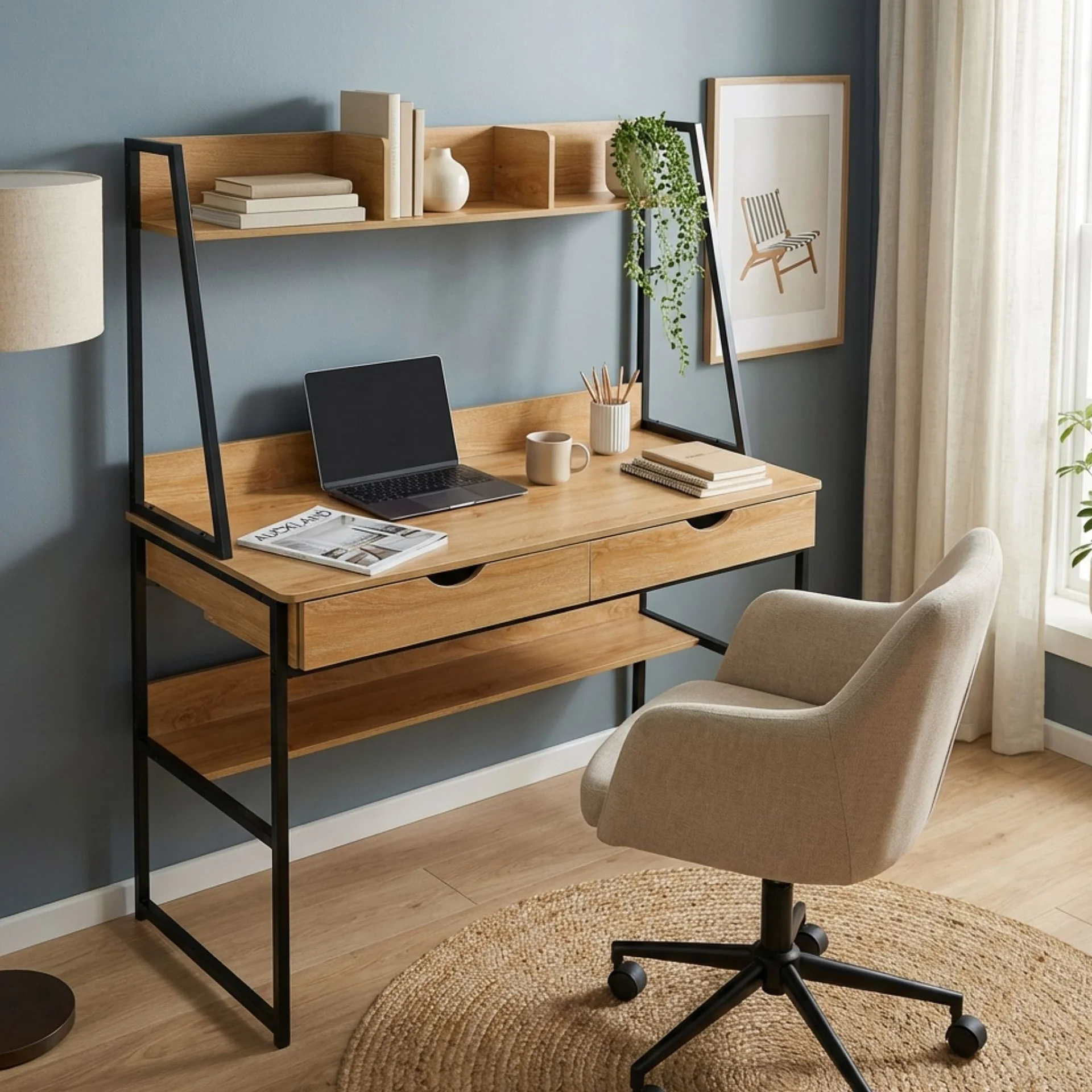 Siya 120cm Computer Study Desk with Drawers - Walnut