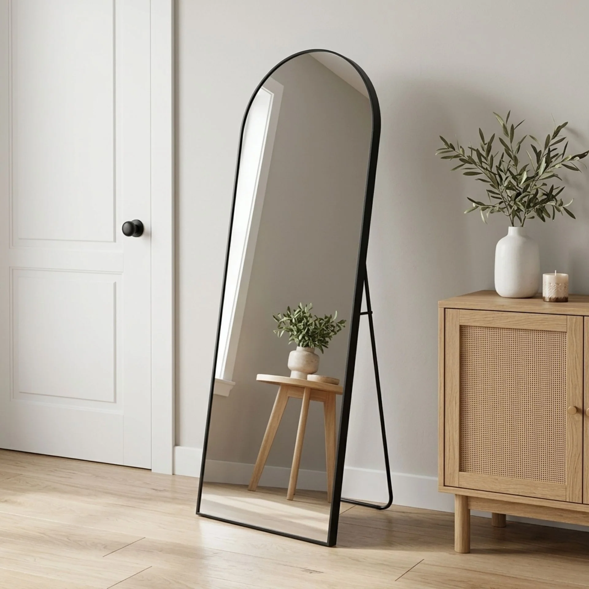 Stella Arched Freestanding Metal Mirror - Black - Image 2