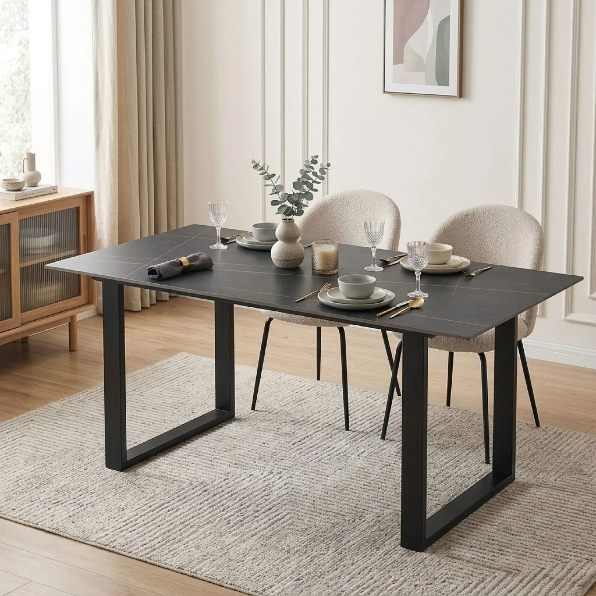 Ainsley Ceramic Dining Table 160 x 90cm - Golden Black