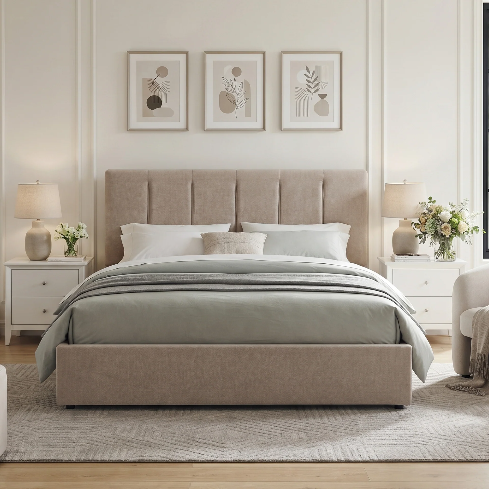 Stow Queen Gas Lift Bed Frame - Linen Khaki - Image 4