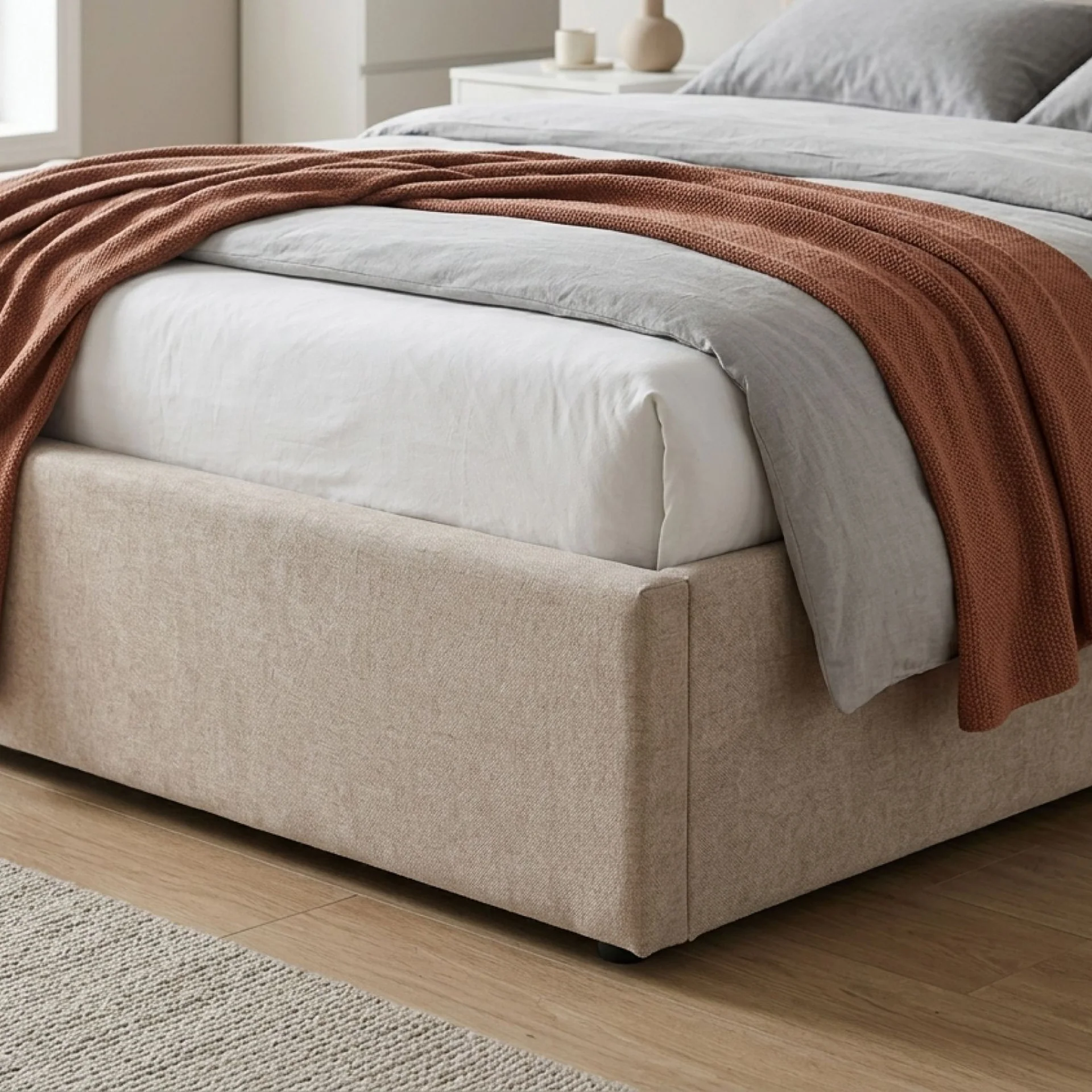 Stow Queen Gas Lift Bed Frame - Linen Khaki - Image 7