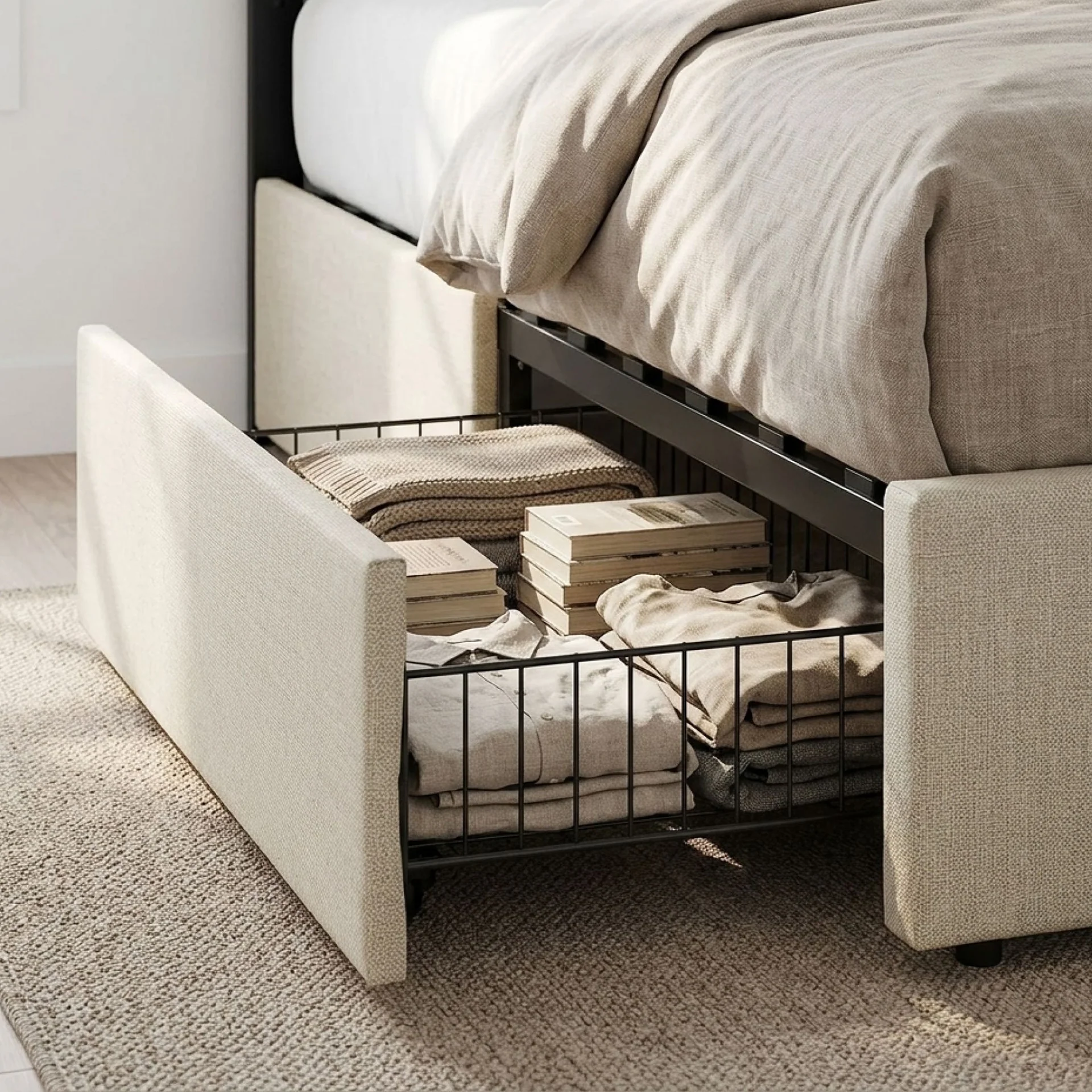 Strada Double Bed Frame with 4 Drawers - Beige - Image 6