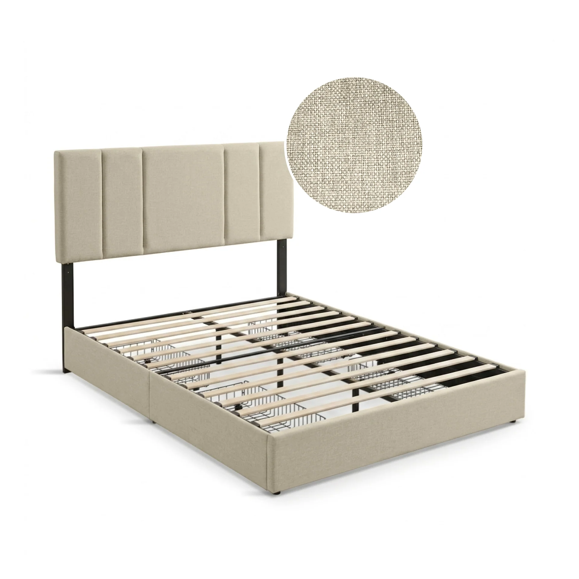 Strada Queen Bed Frame with 4 Drawers - Beige - Image 7