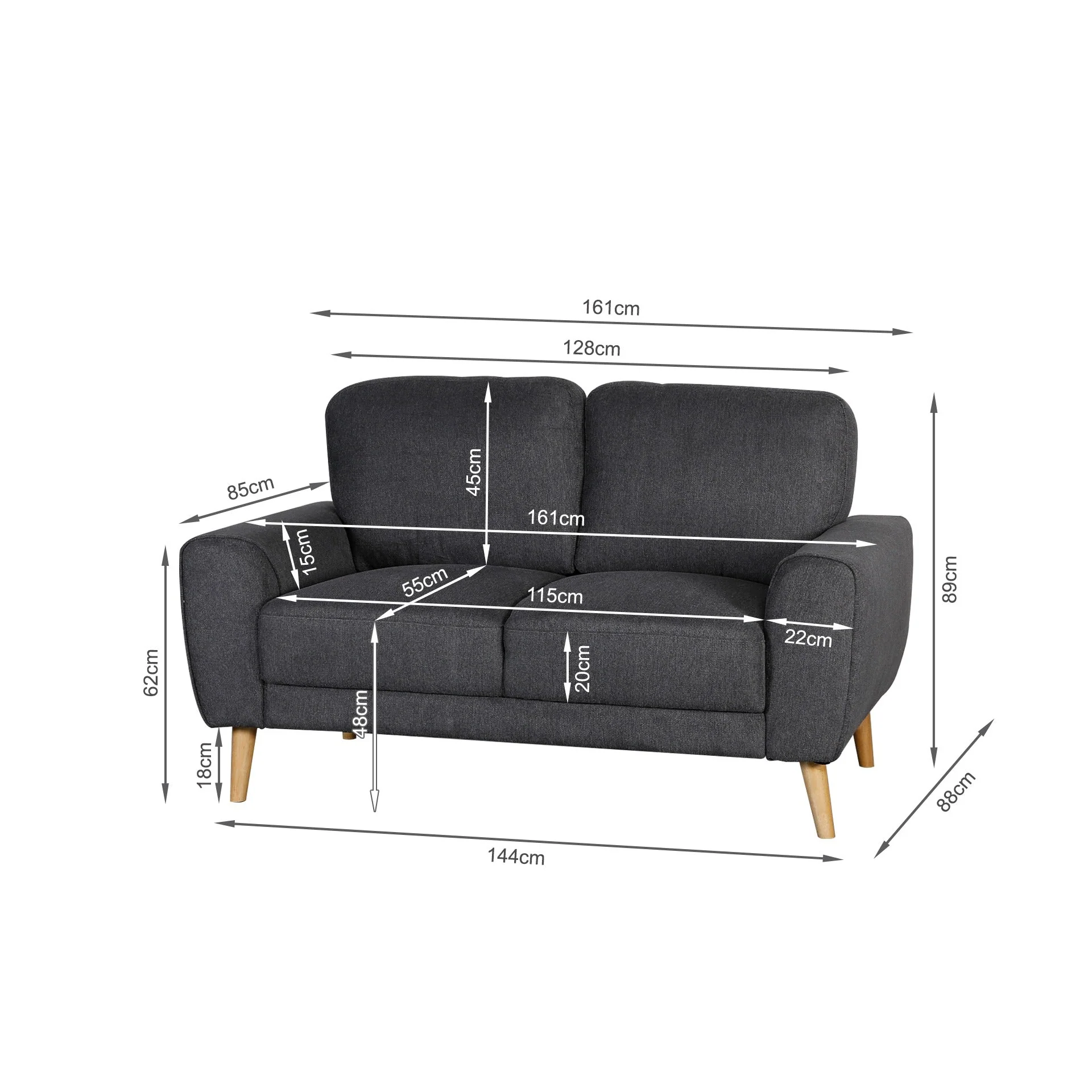 Suki Linen 2 Seater Sofa - Dark Grey - Image 11