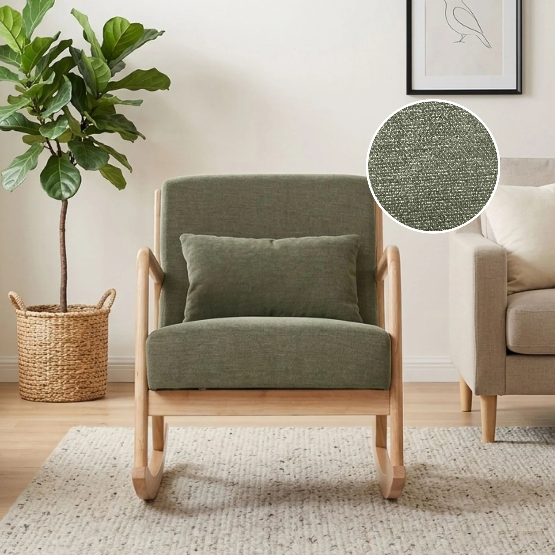 Taru Linen Rocking Armchair - Dark Green - Image 2
