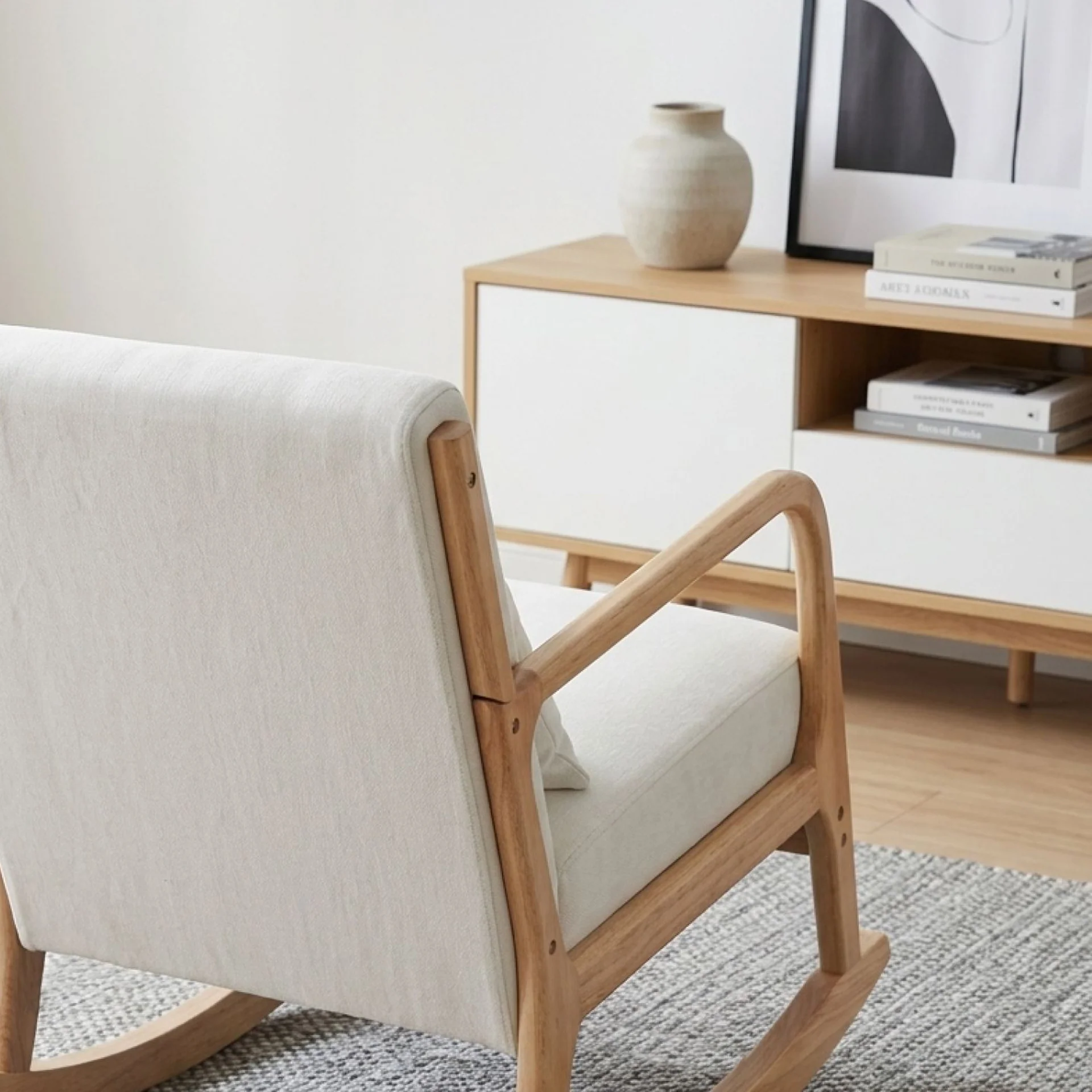 Taru Velvet Rocking Armchair - Beige - Image 6