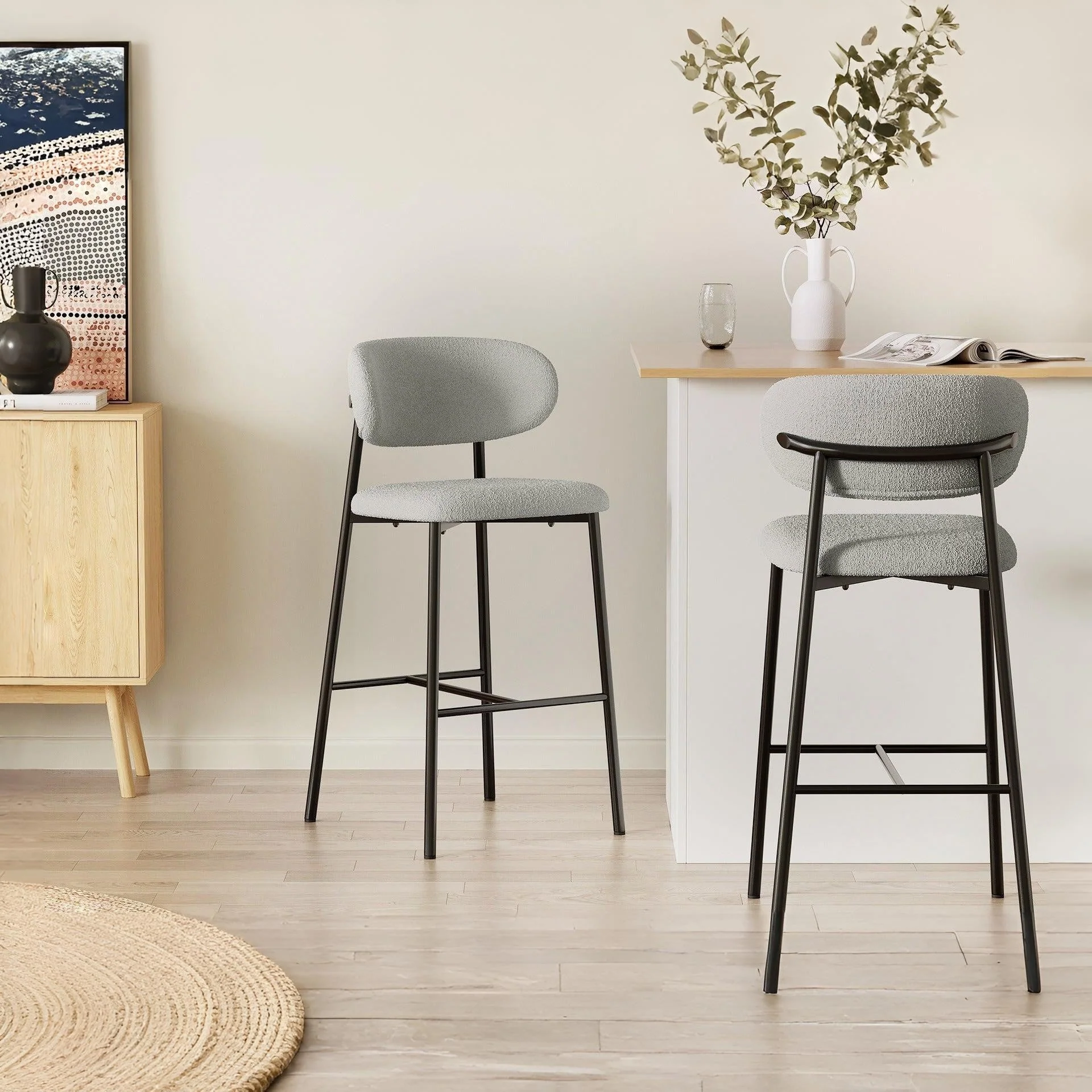 Tate Fabric Bar Stool - Set of 2 - Light Grey