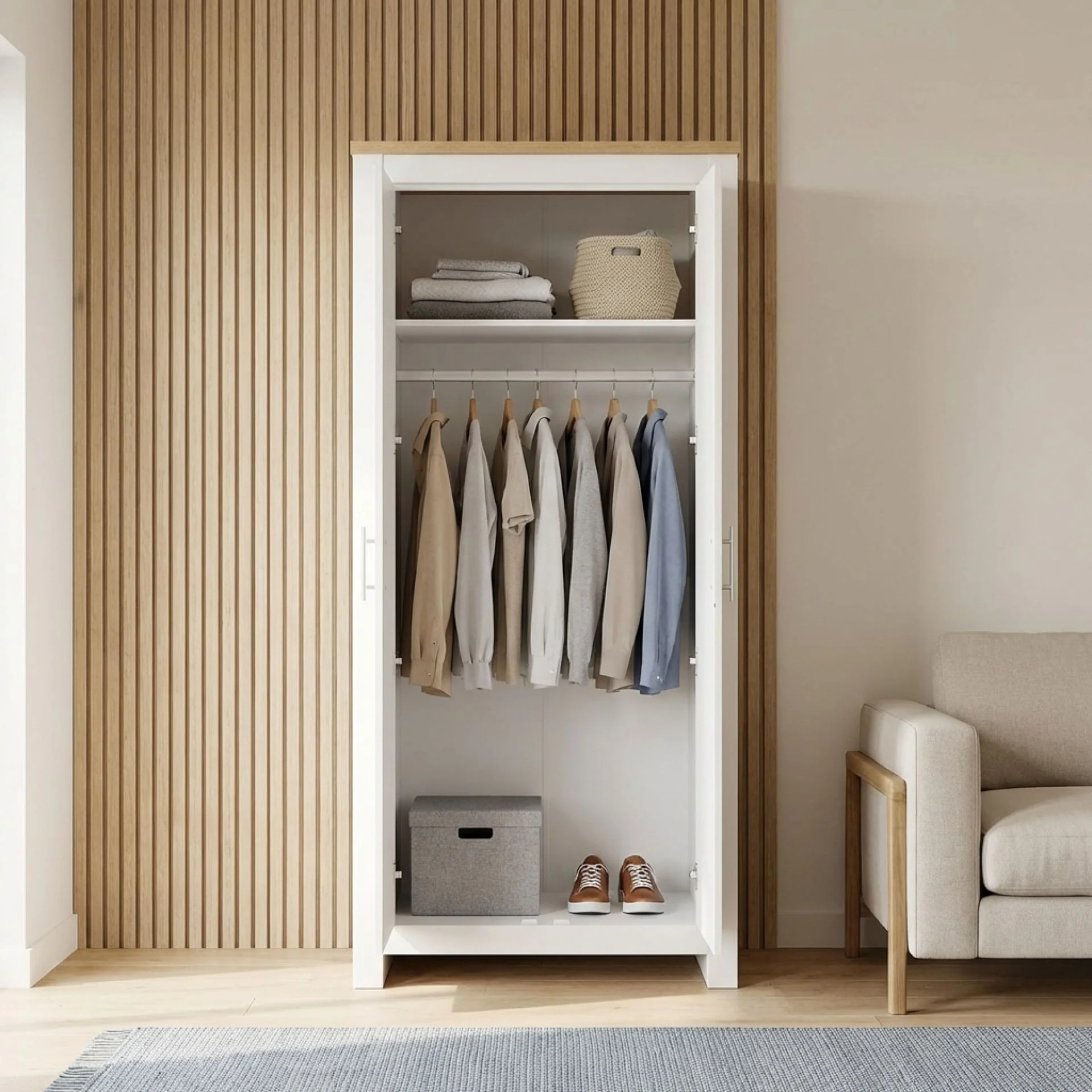 Tegan 2 Door Wardrobe - Light Teak + White - Image 2