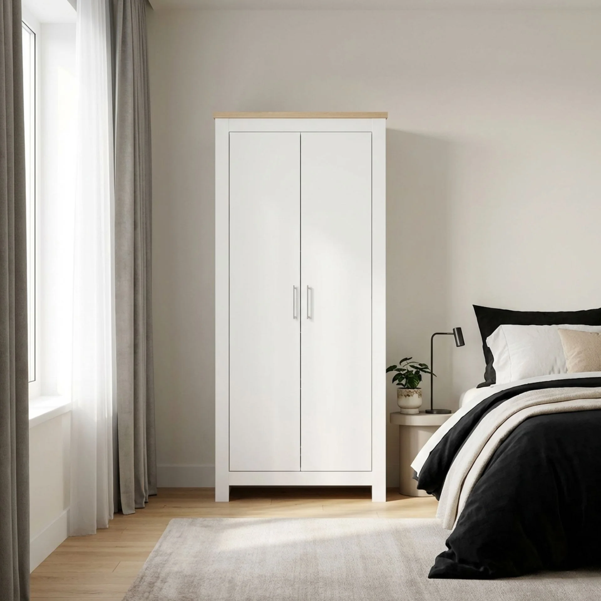 Tegan 2 Door Wardrobe - Light Teak + White - Image 6