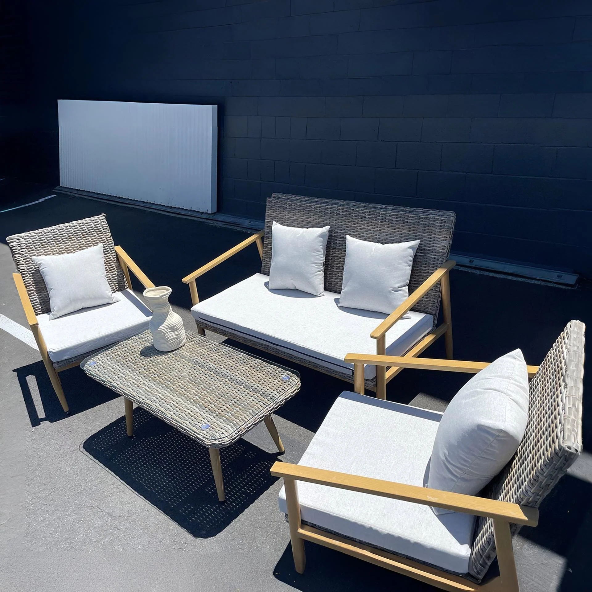 Thasos 4 Piece Outdoor Sofa Set - Light Grey