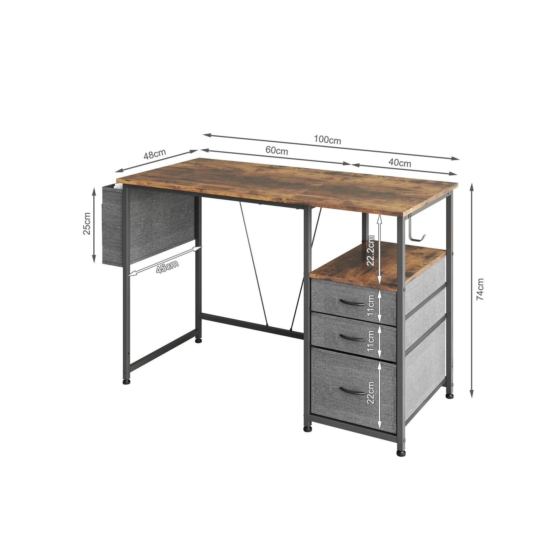 Thiago 100cm Computer Desk with 3 Drawers - Rustic Brown - Image 8