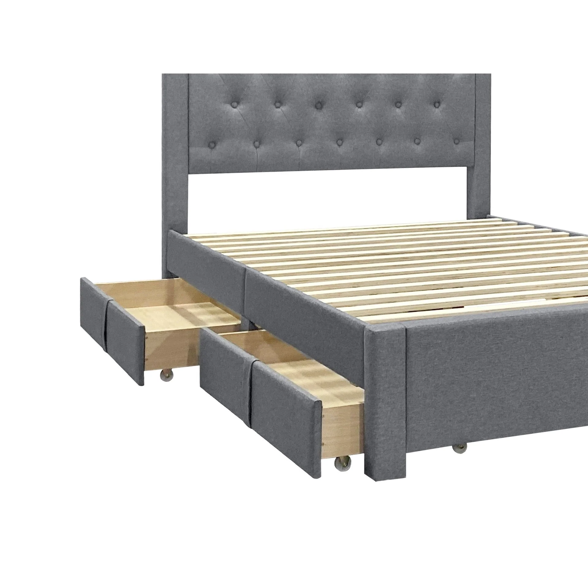 Thornton Double Fabric Bed Frame with 4 Drawers - Light Grey - Image 15