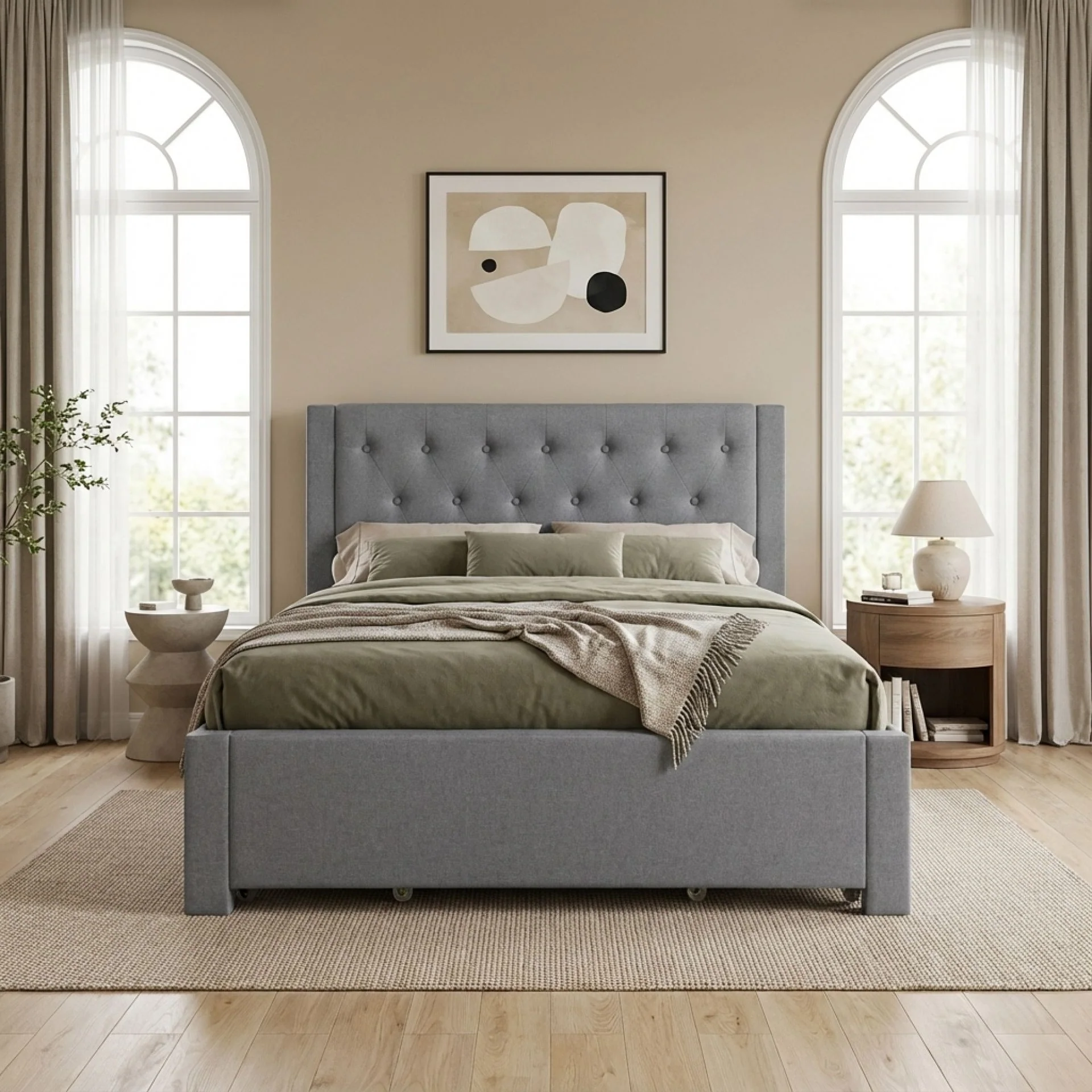 Thornton Double Fabric Bed Frame with 4 Drawers - Light Grey - Image 5