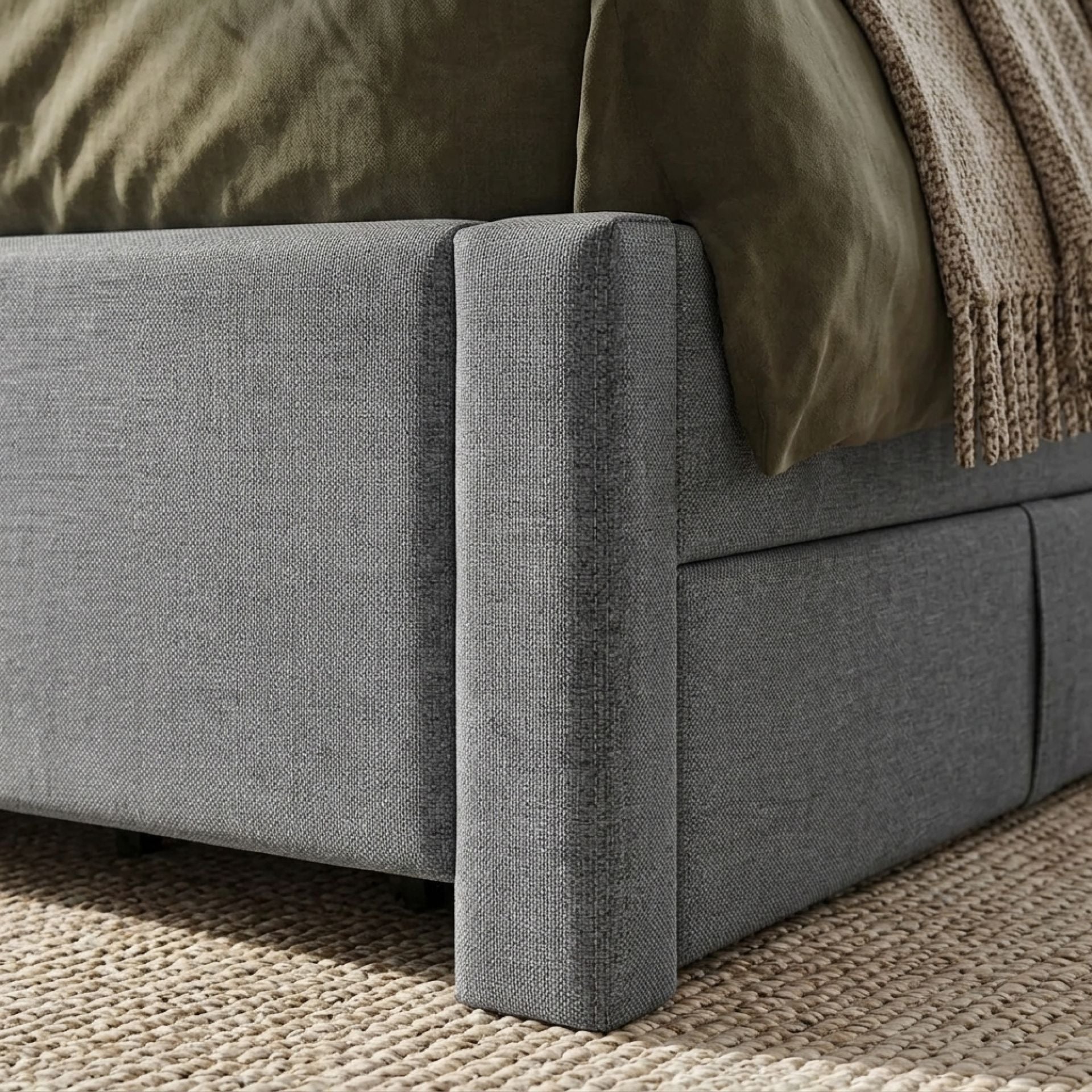 Thornton Double Fabric Bed Frame with 4 Drawers - Light Grey - Image 9