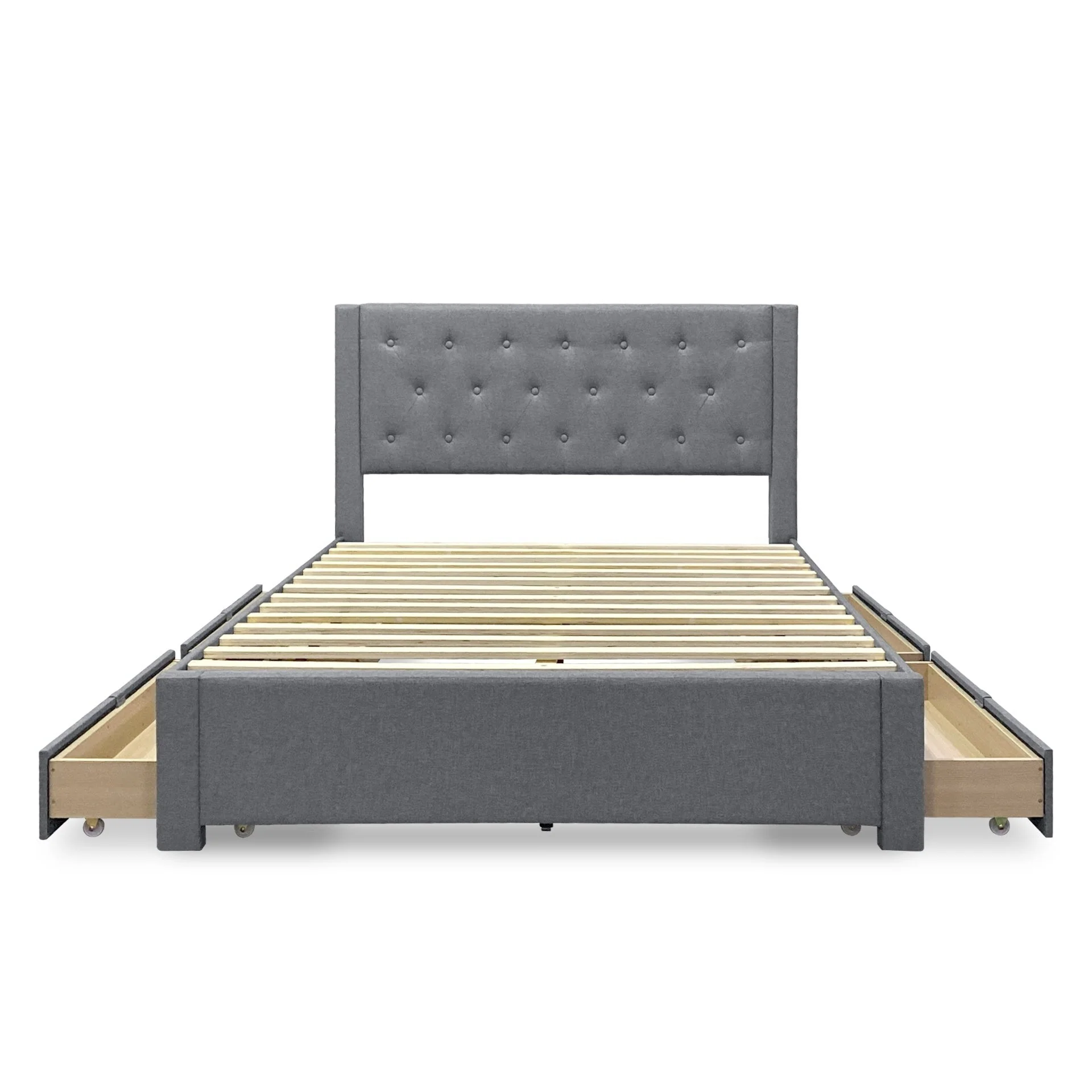 Thornton Queen Fabric Bed Frame with 4 Drawers - Light Grey - Image 10