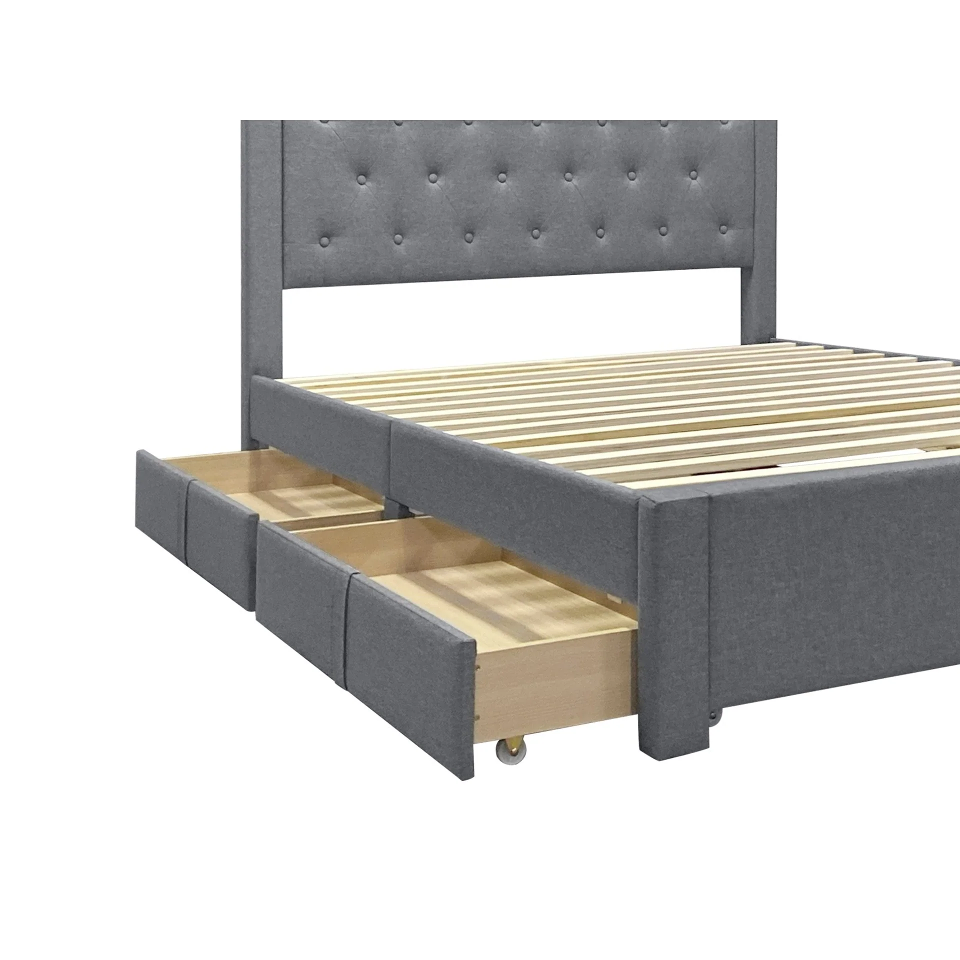 Thornton Queen Fabric Bed Frame with 4 Drawers - Light Grey - Image 11