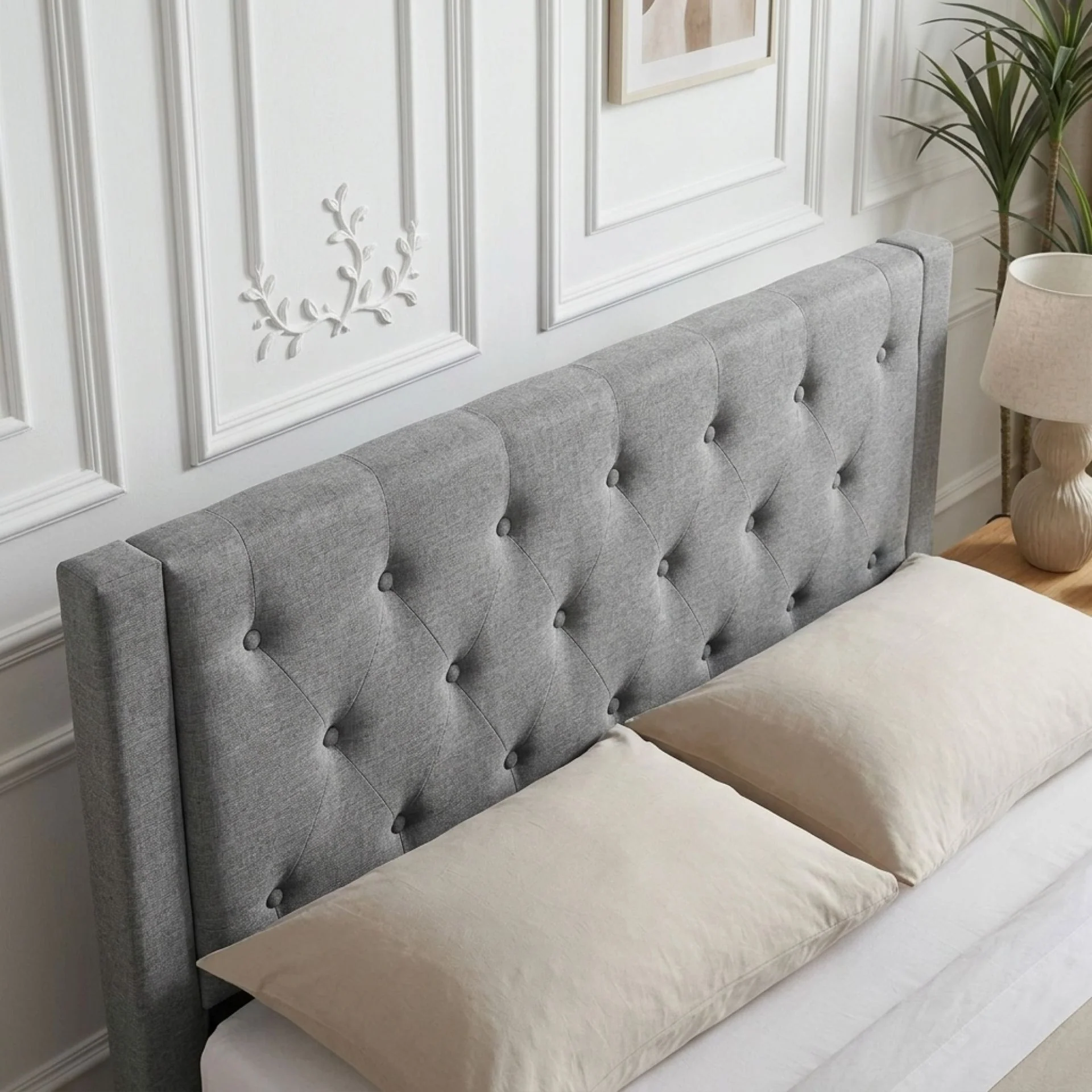 Thornton Queen Fabric Bed Frame with 4 Drawers - Light Grey - Image 5