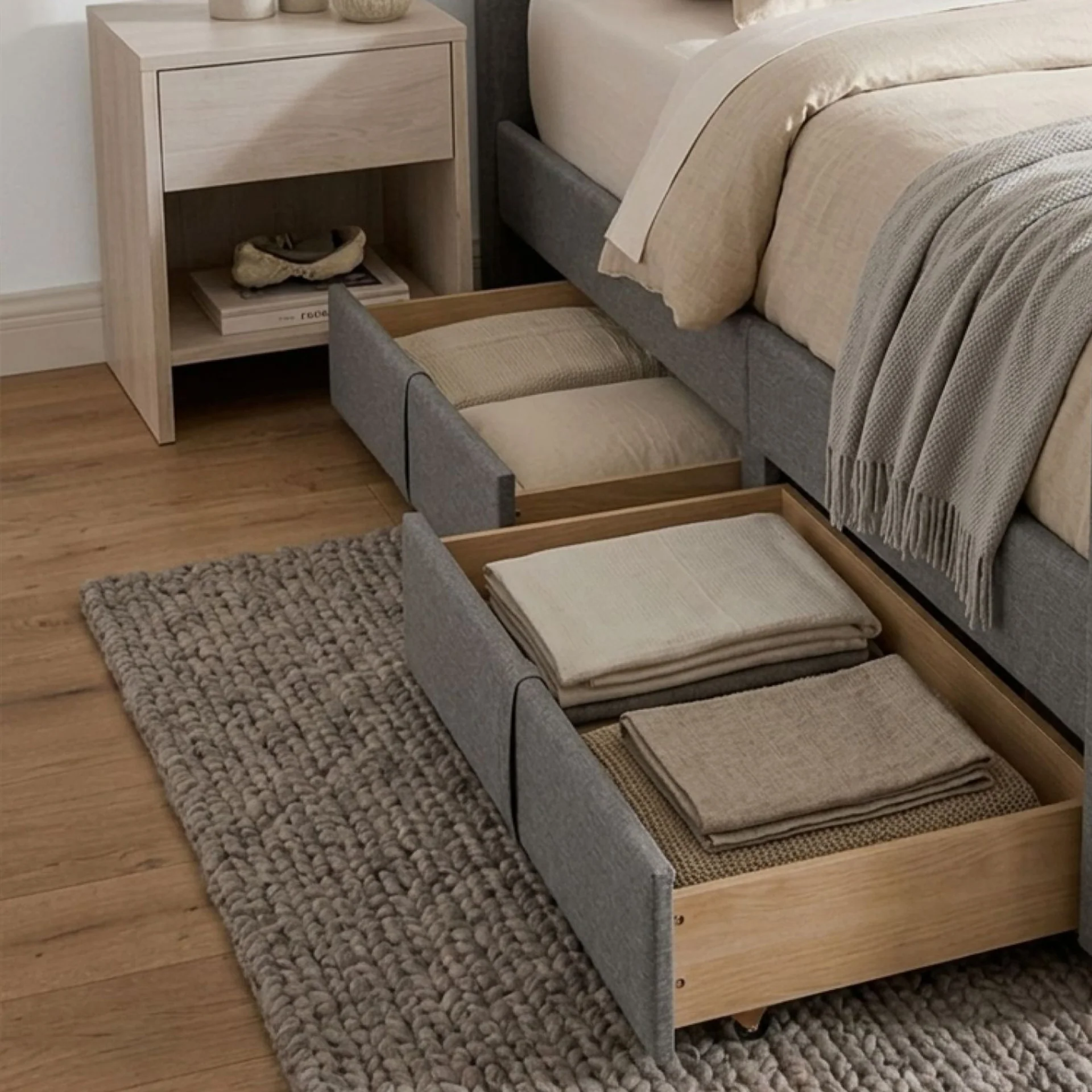 Thornton Queen Fabric Bed Frame with 4 Drawers - Light Grey - Image 6