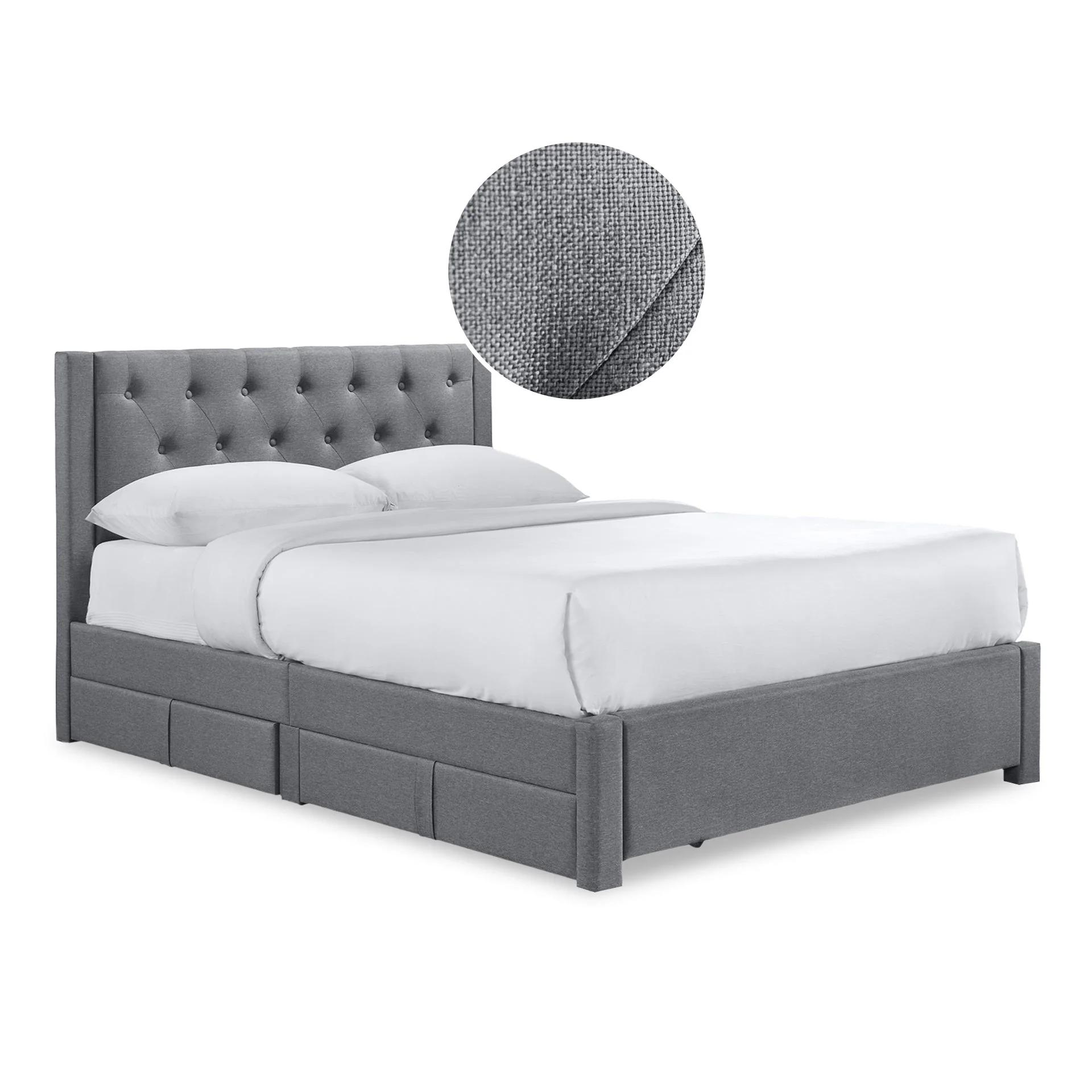 Thornton Queen Fabric Bed Frame with 4 Drawers - Light Grey - Image 7