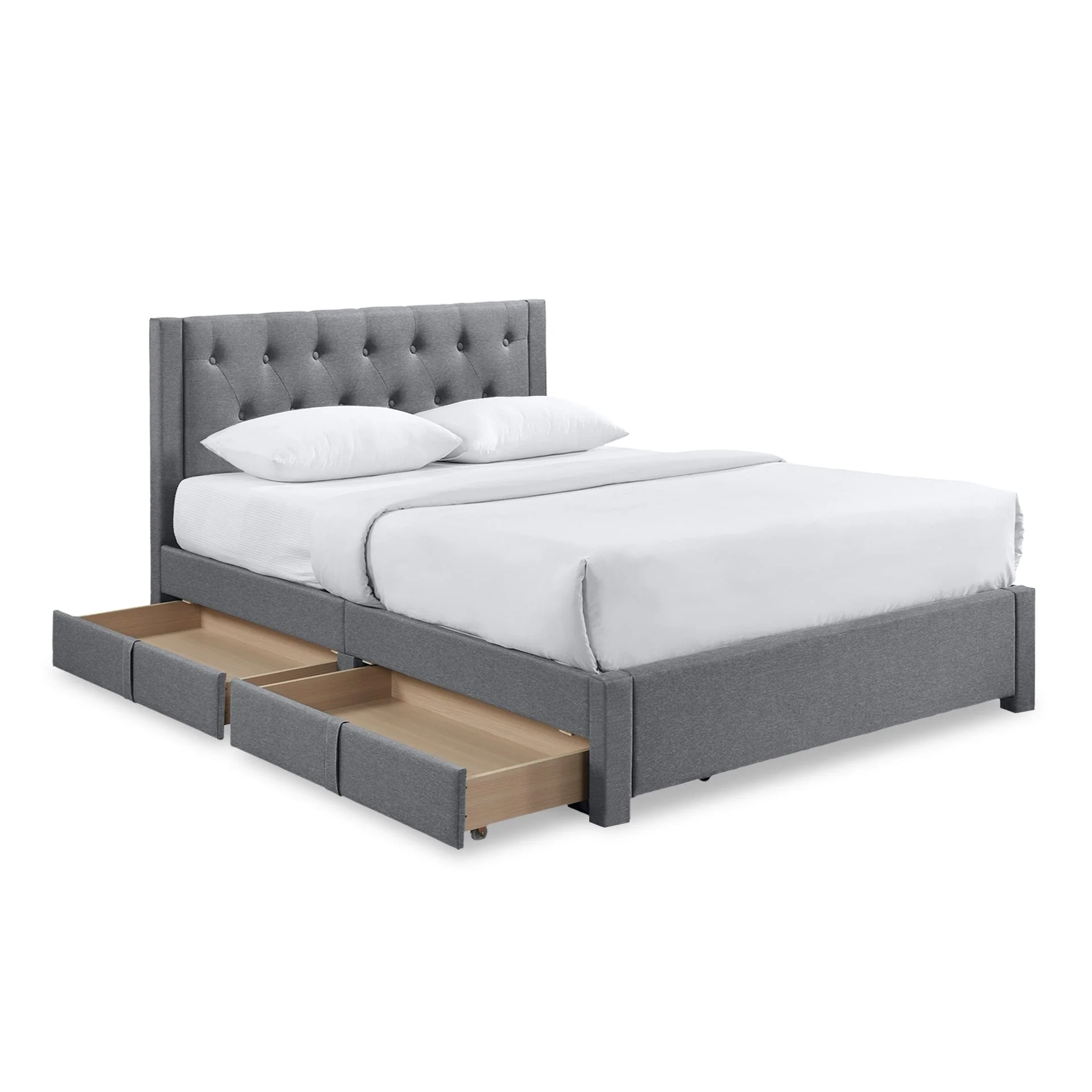 Thornton Queen Fabric Bed Frame with 4 Drawers - Light Grey - Image 8