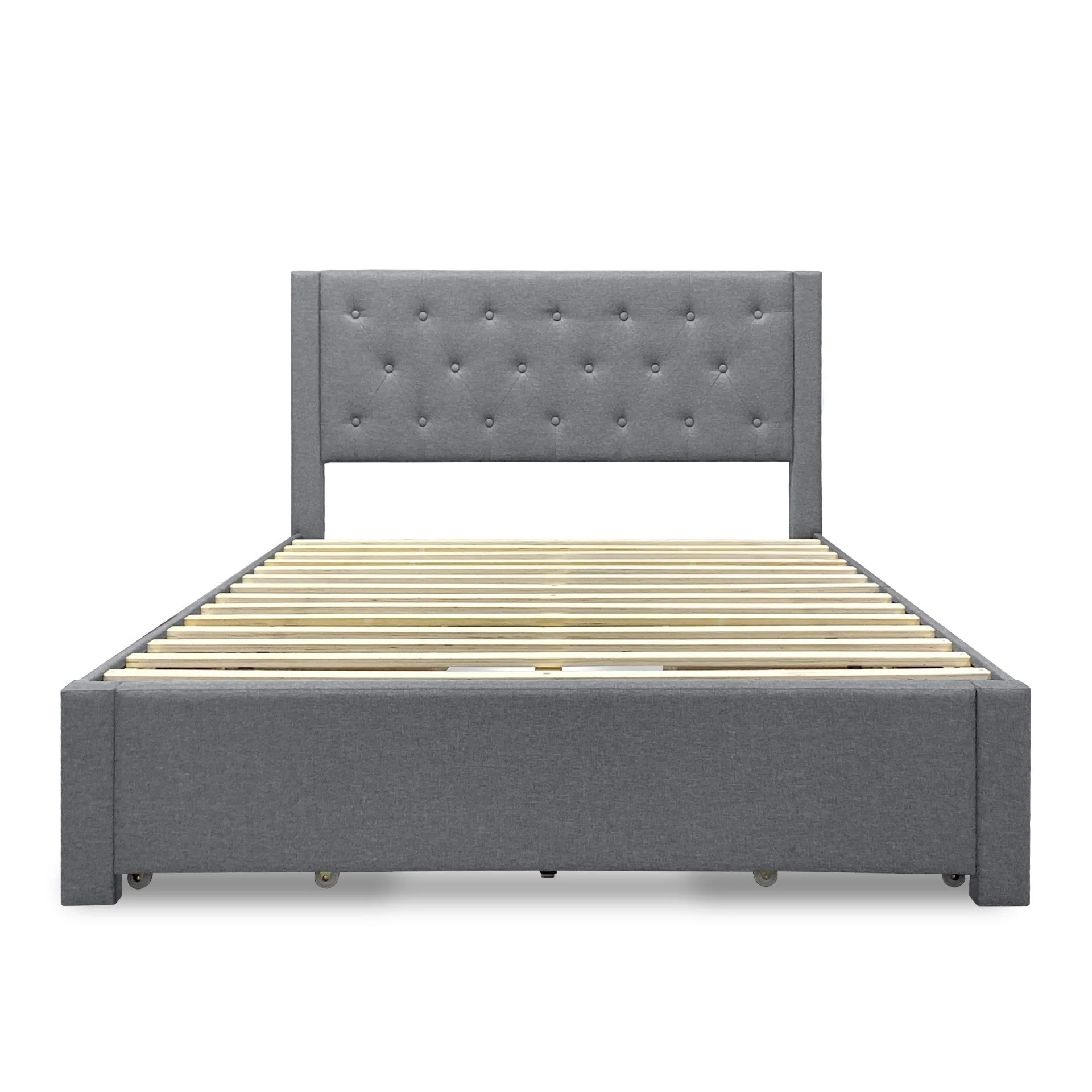 Thornton Queen Fabric Bed Frame with 4 Drawers - Light Grey - Image 9