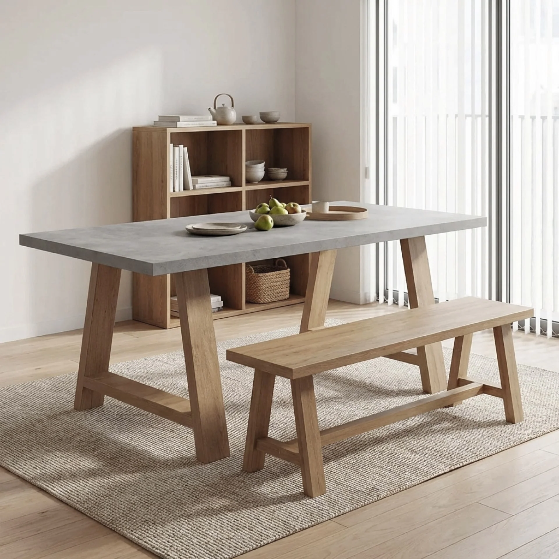 Tommie 1.8M Rectangular Dining Table - Cement + Oak