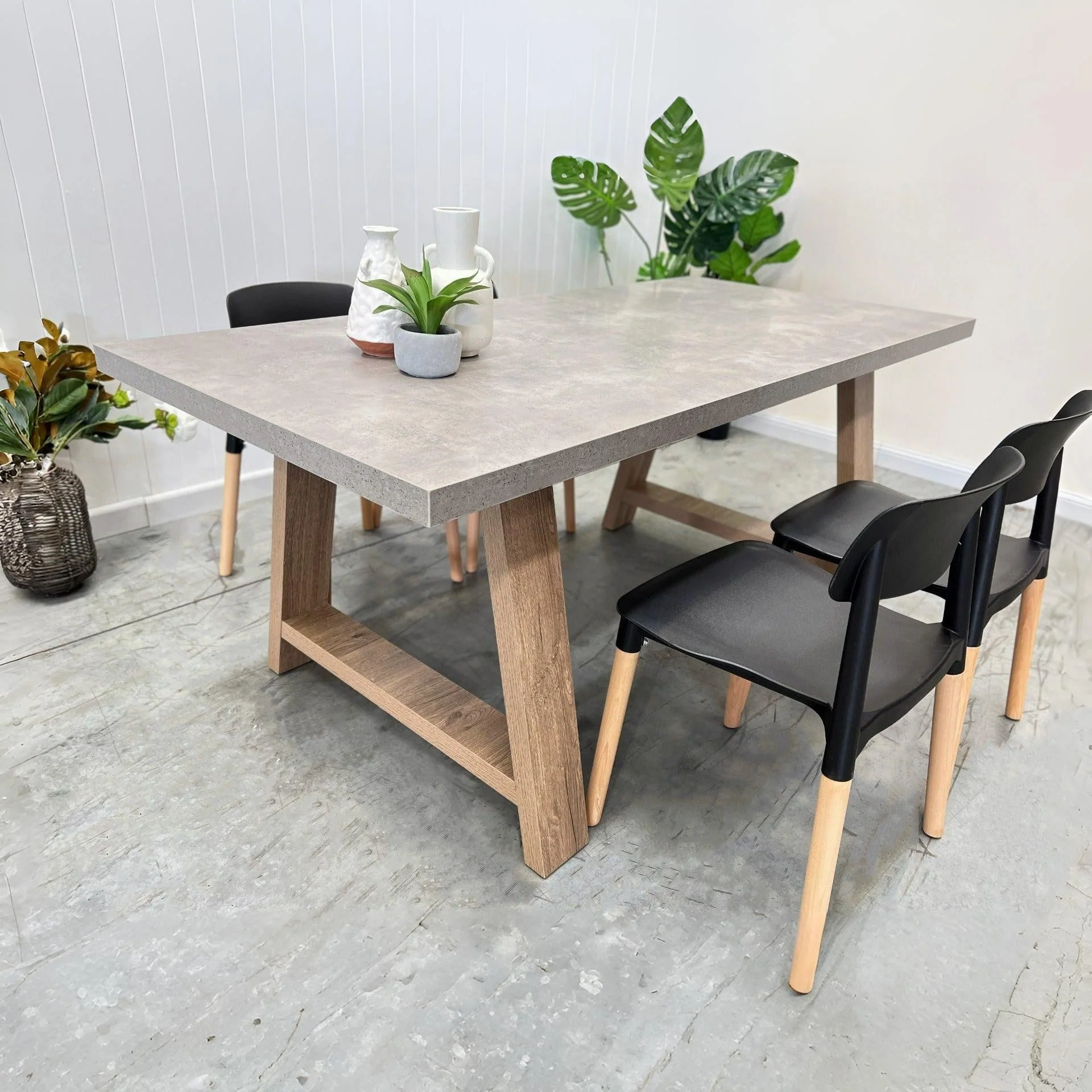 Tommie 1.8M Rectangular Dining Table - Cement + Oak - Image 12