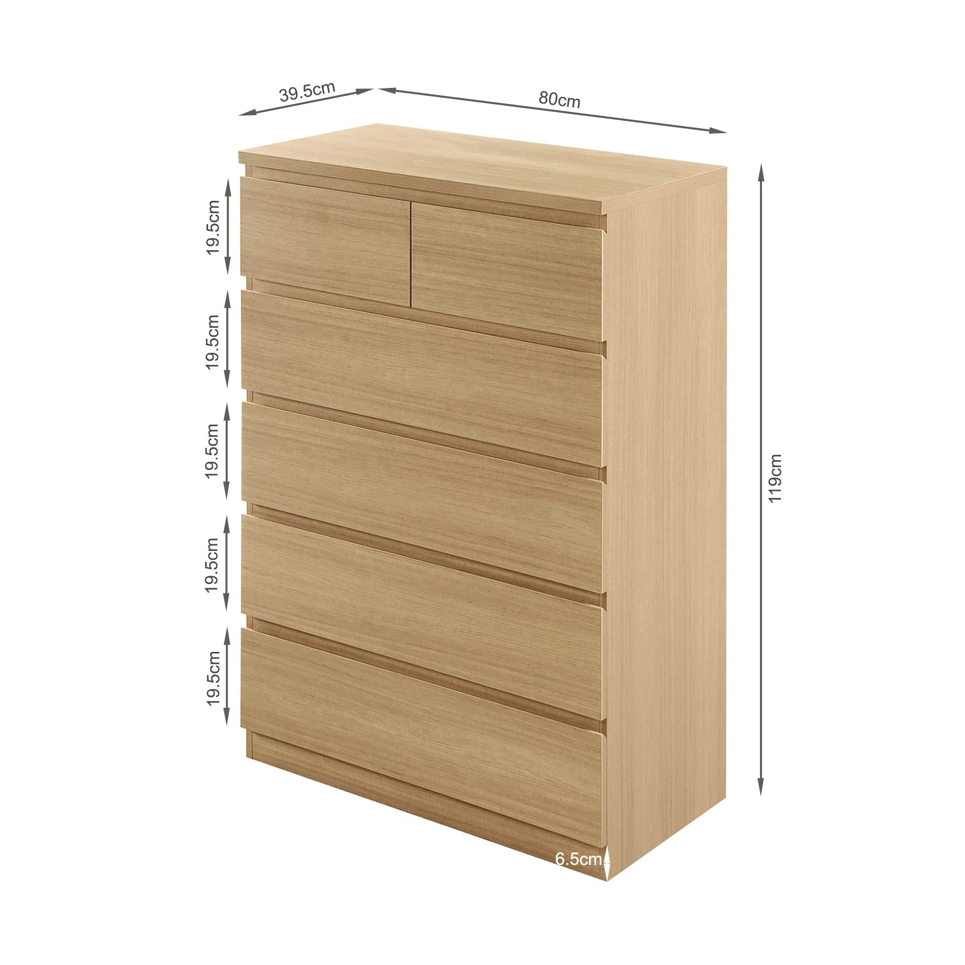 Tongass 6 Drawer Tallboy - Oak - Image 14