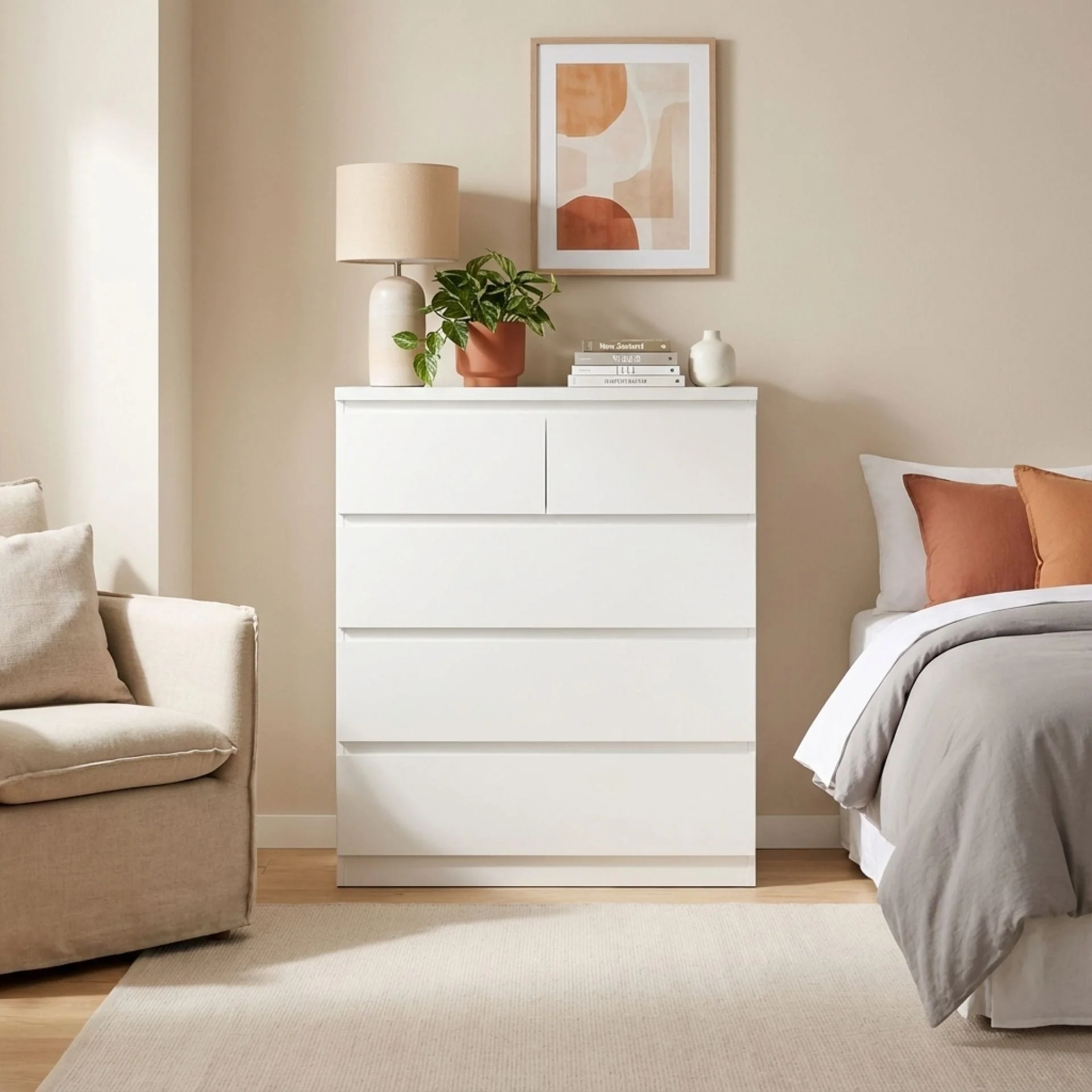 Tongass Wooden Tallboy 5 Drawers - White - Image 4