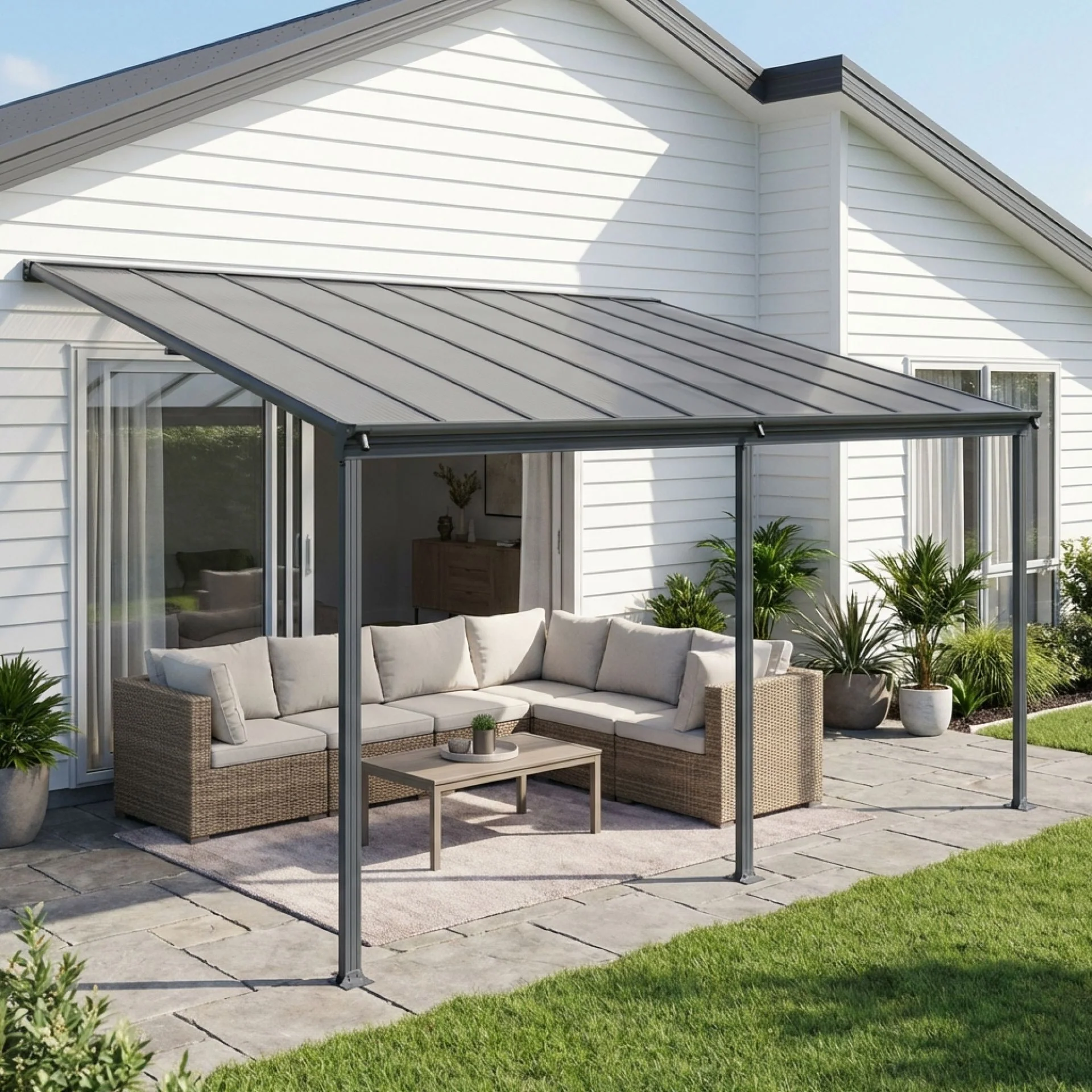 Toughout Patio Canopy Roof 4.96m x 3m - Charcoal Grey - Image 3