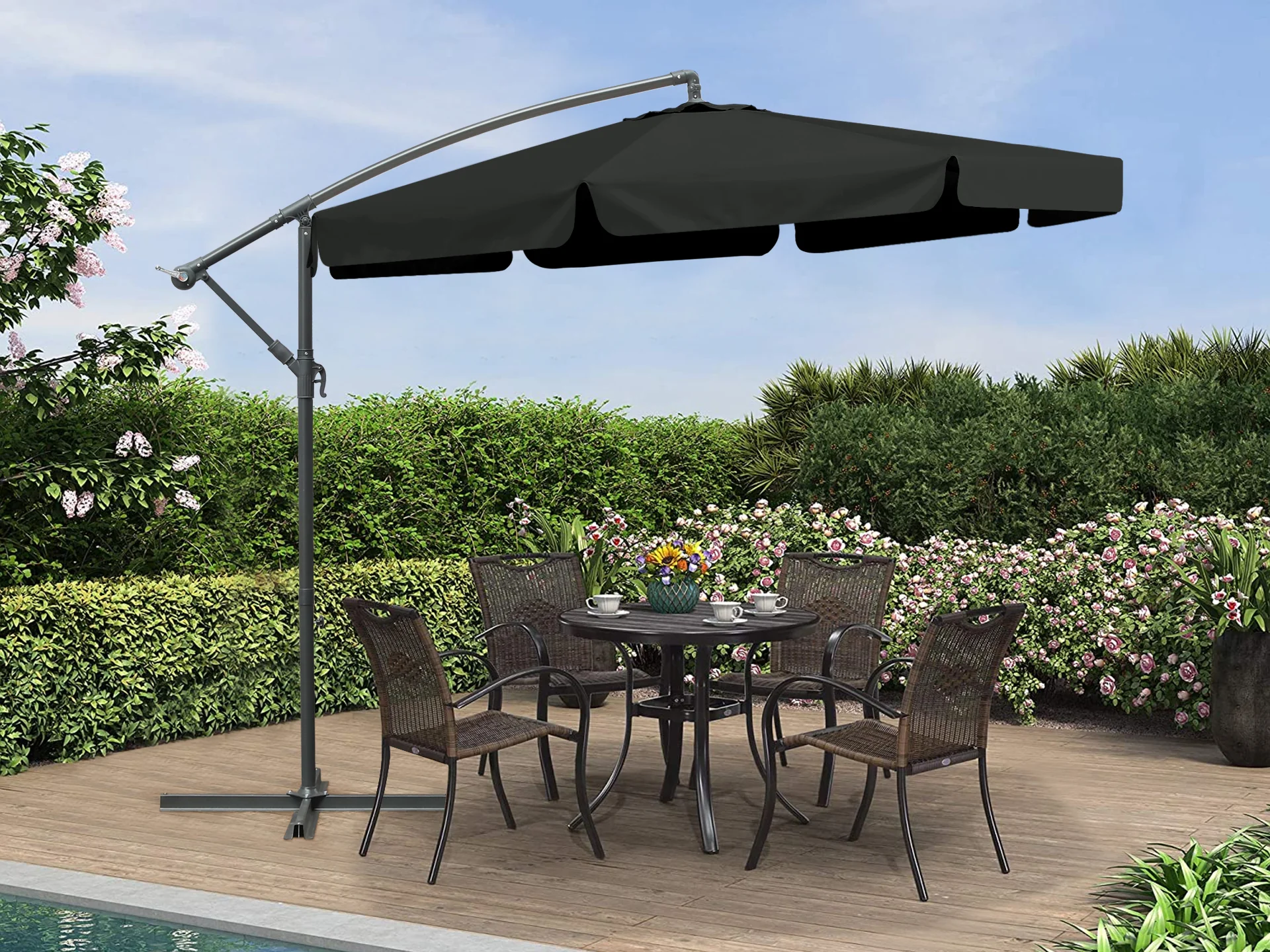 Toughout Puriri Outdoor Cantilever Umbrella 3m - Black - Image 2