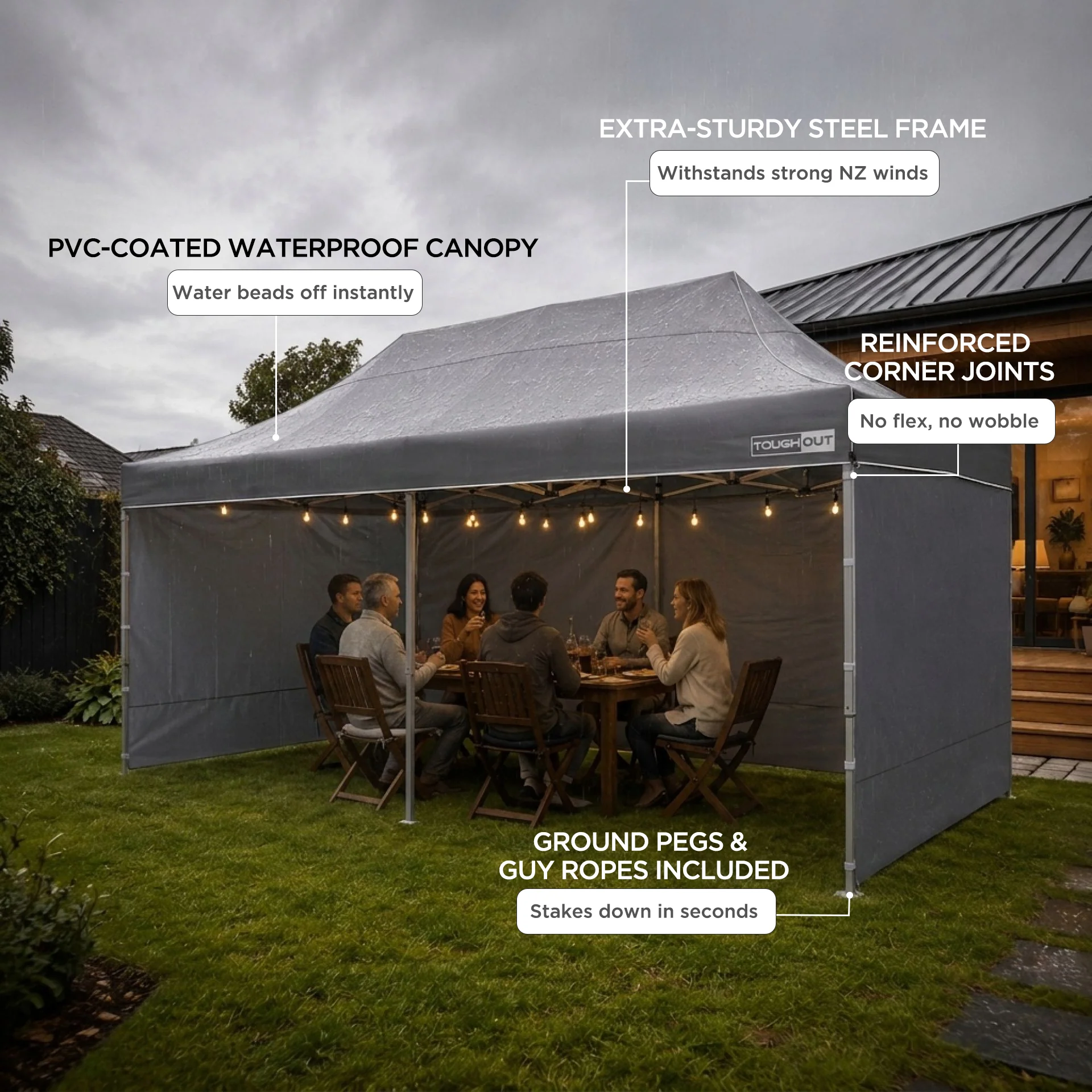 Toughout Thunderstorm Gazebo 3 x 6m - Grey - Image 4