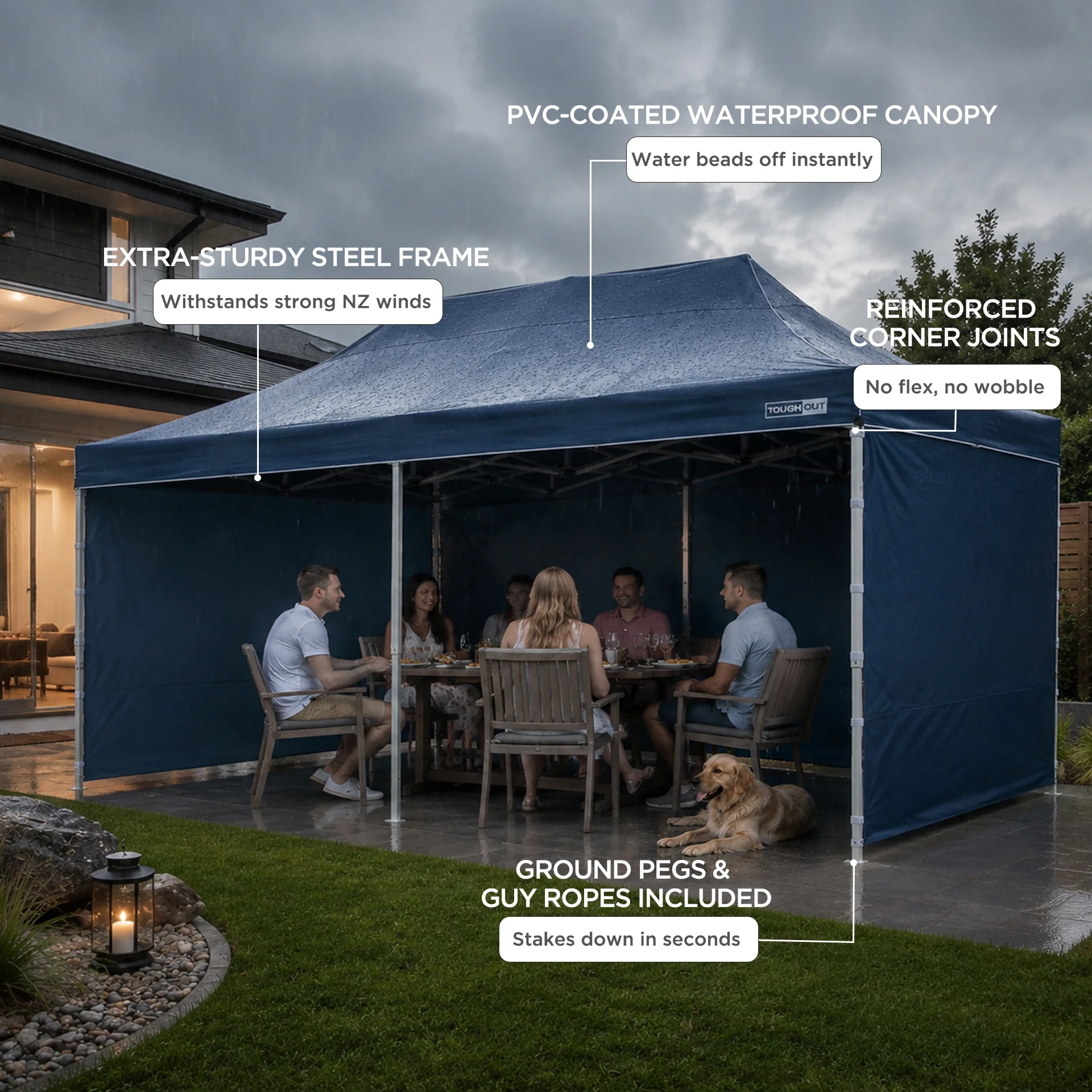 Toughout Thunderstorm Gazebo 3 x 6m - Navy - Image 4