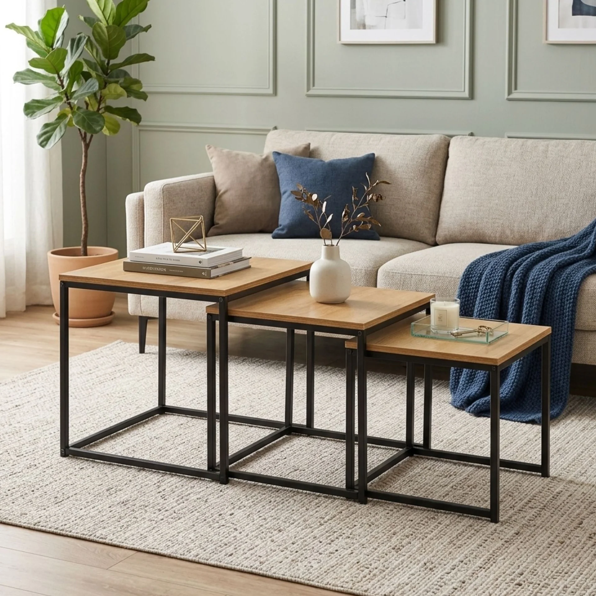 Trio 3 Piece Nesting Coffee Table Set - Oak
