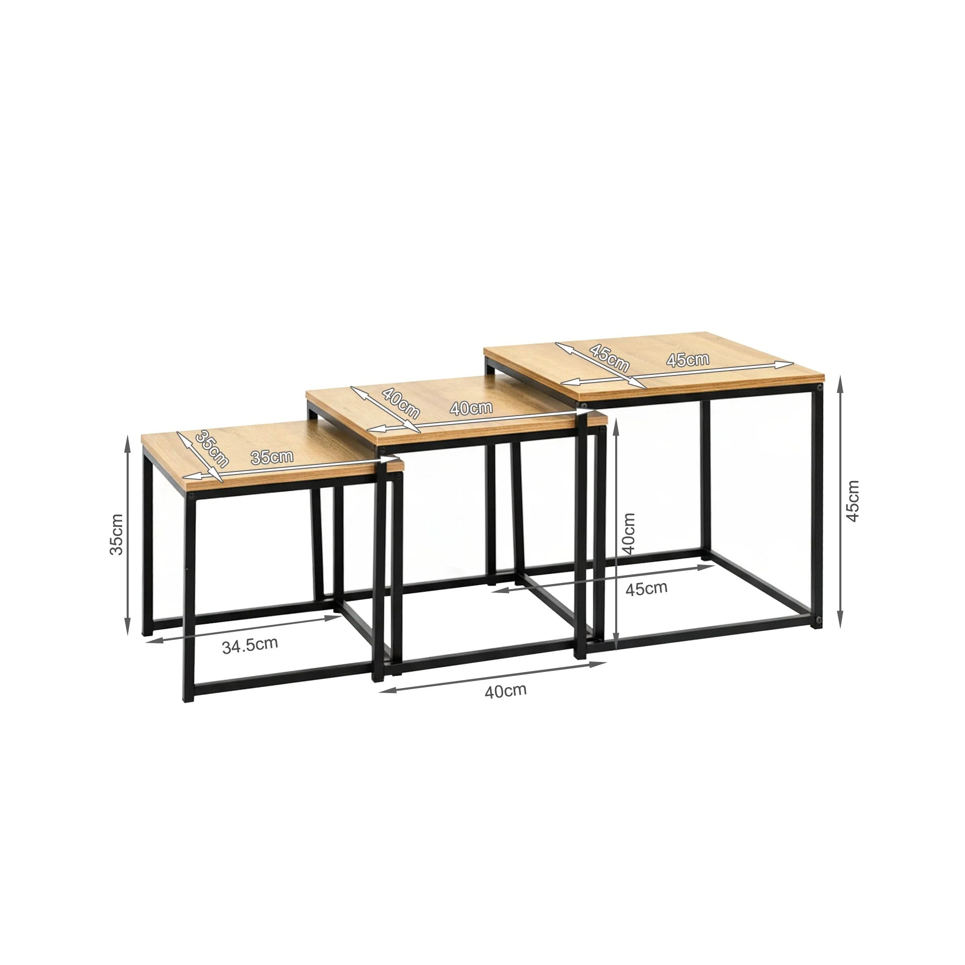 Trio 3 Piece Nesting Coffee Table Set - Oak - Image 12