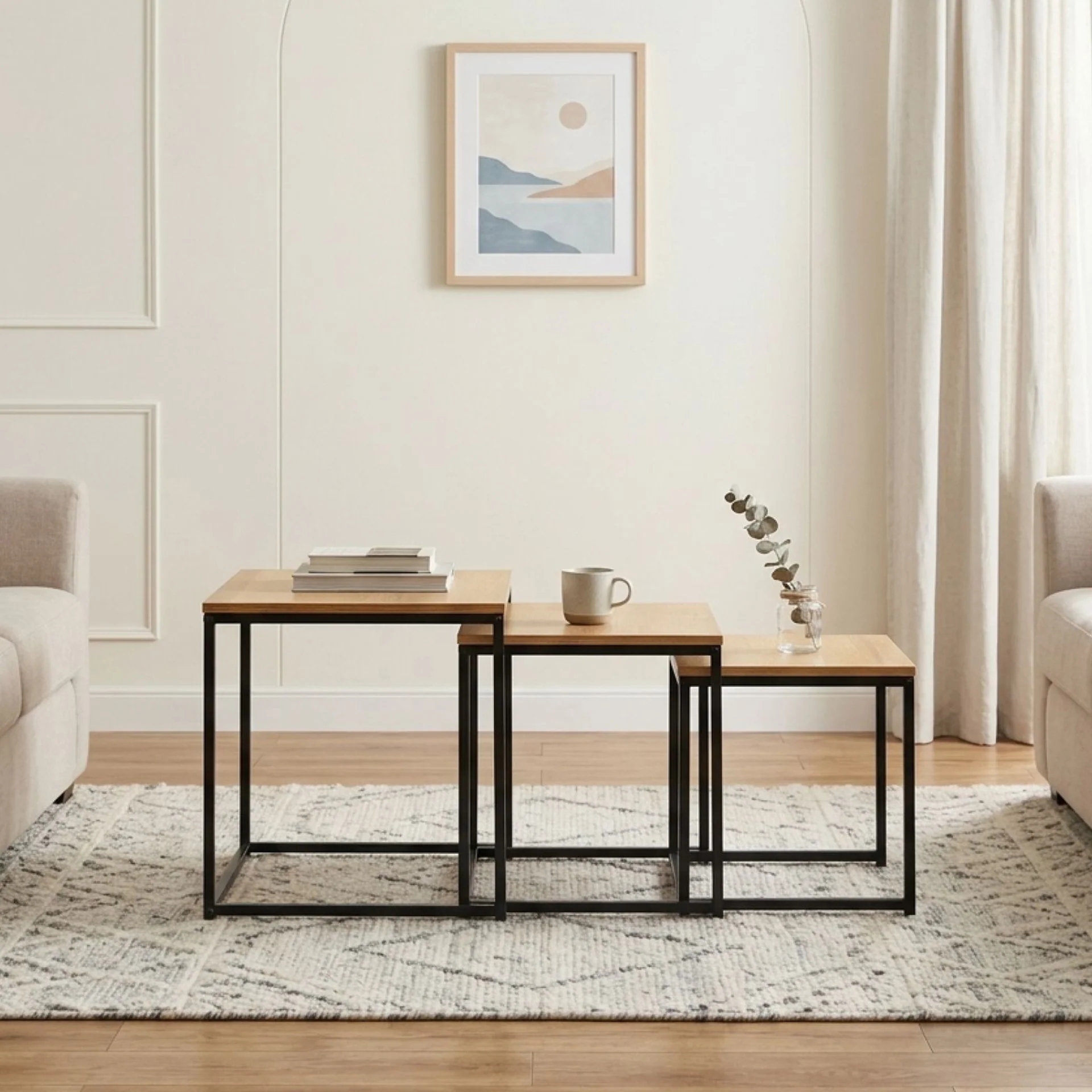 Trio 3 Piece Nesting Coffee Table Set - Oak - Image 5