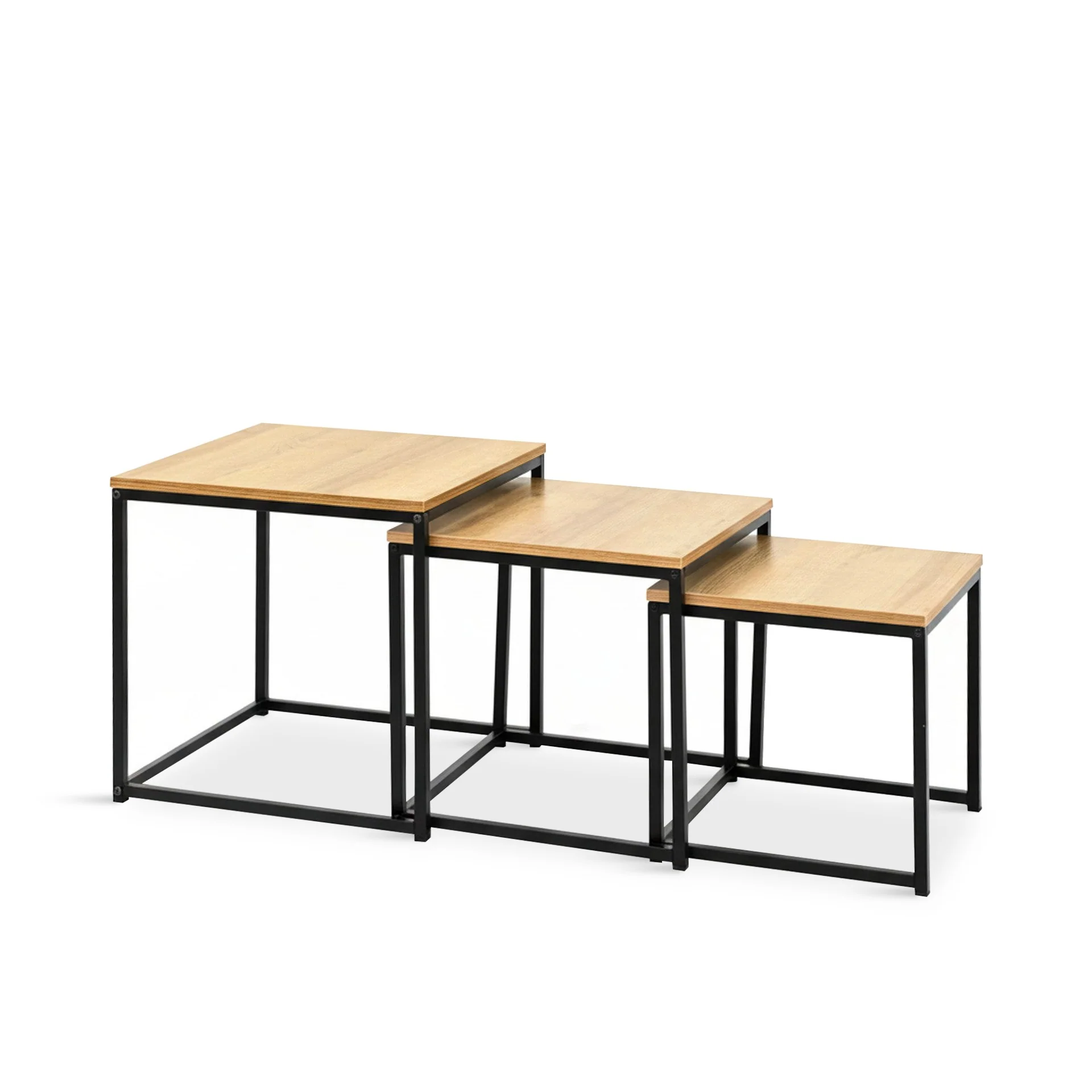 Trio 3 Piece Nesting Coffee Table Set - Oak - Image 6