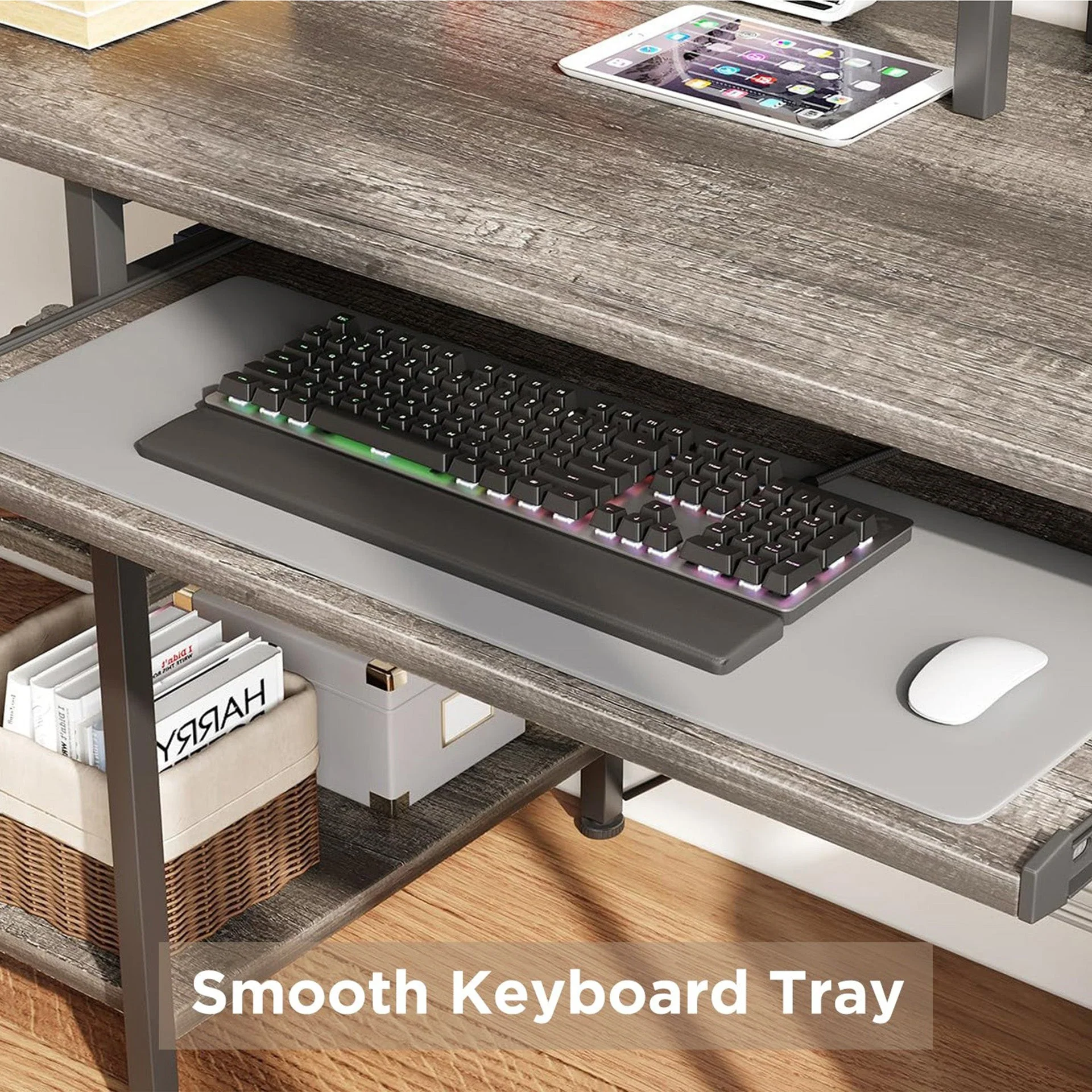 Tyler 120cm Computer Desk with Bookshelf - Grey Oak - Image 7