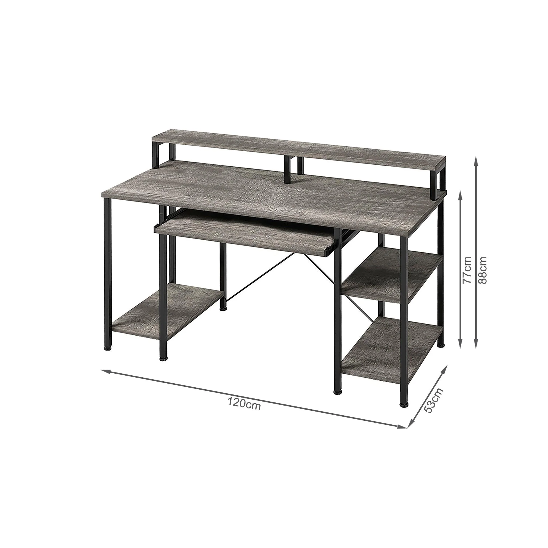 Tyler 120cm Computer Desk with Bookshelf - Grey Oak - Image 9