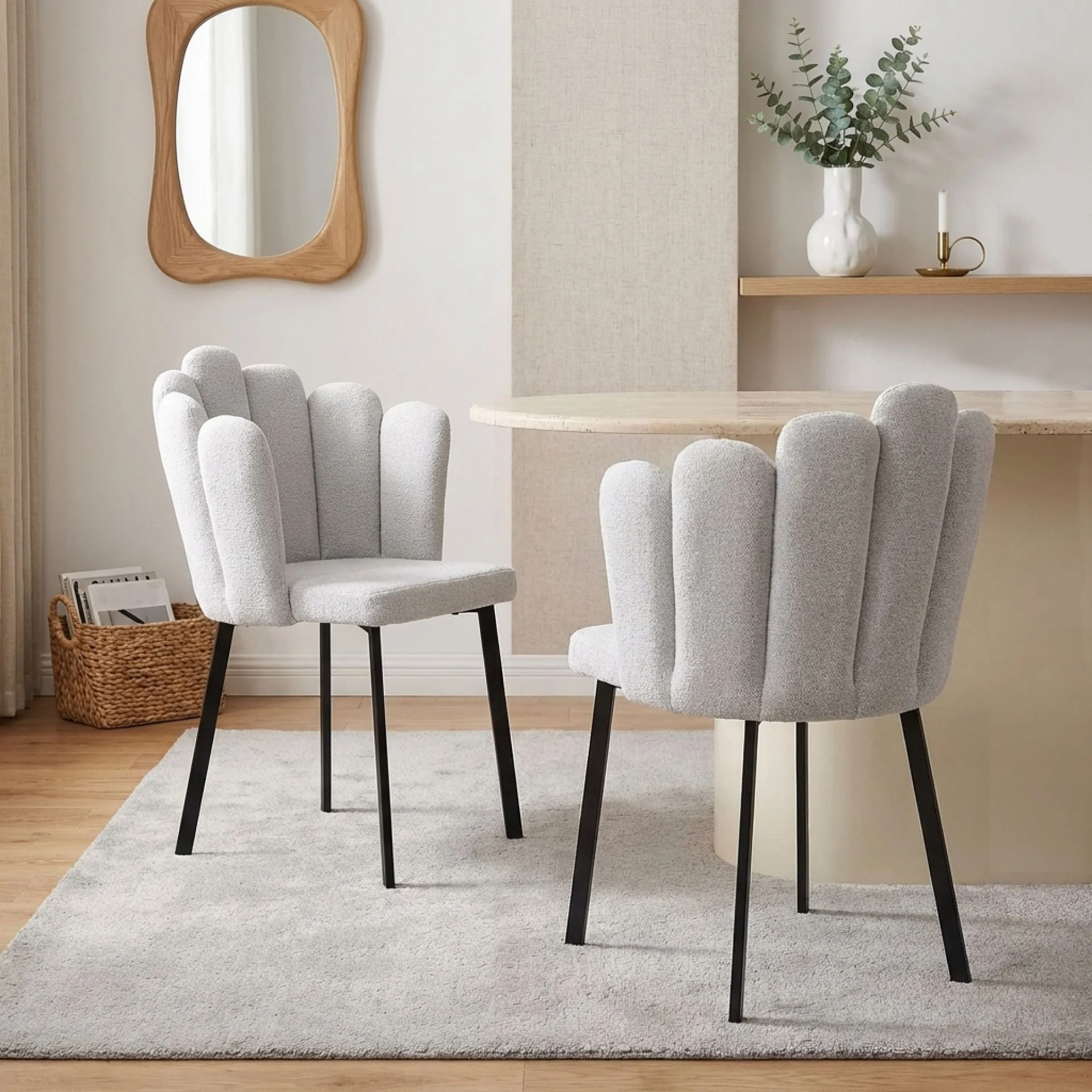 Urban Petal-shaped Upholstered Dining Chair - Set of 2 - Light Grey