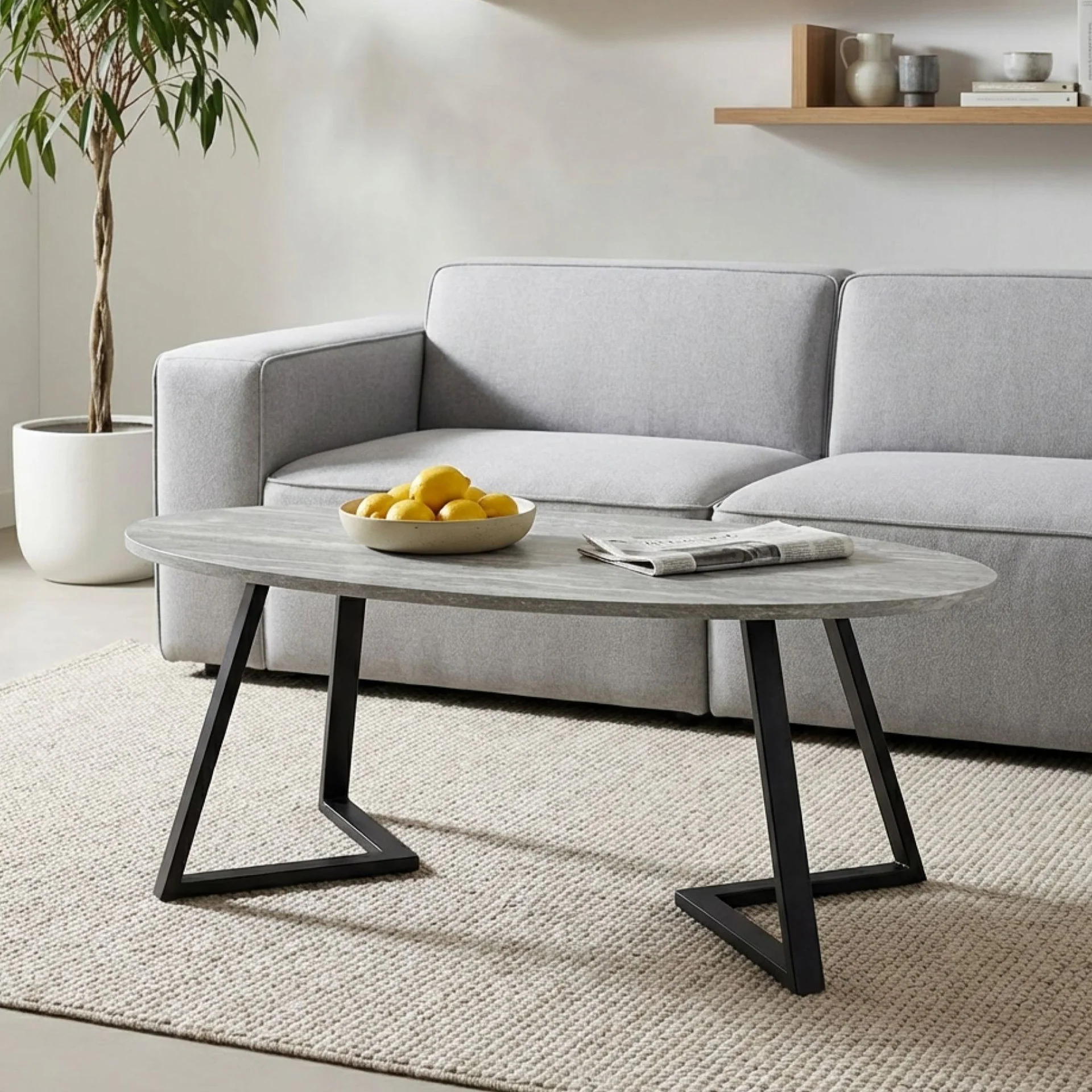 Ursula Oval Coffee Table 120 x 60cm - Grey + Black